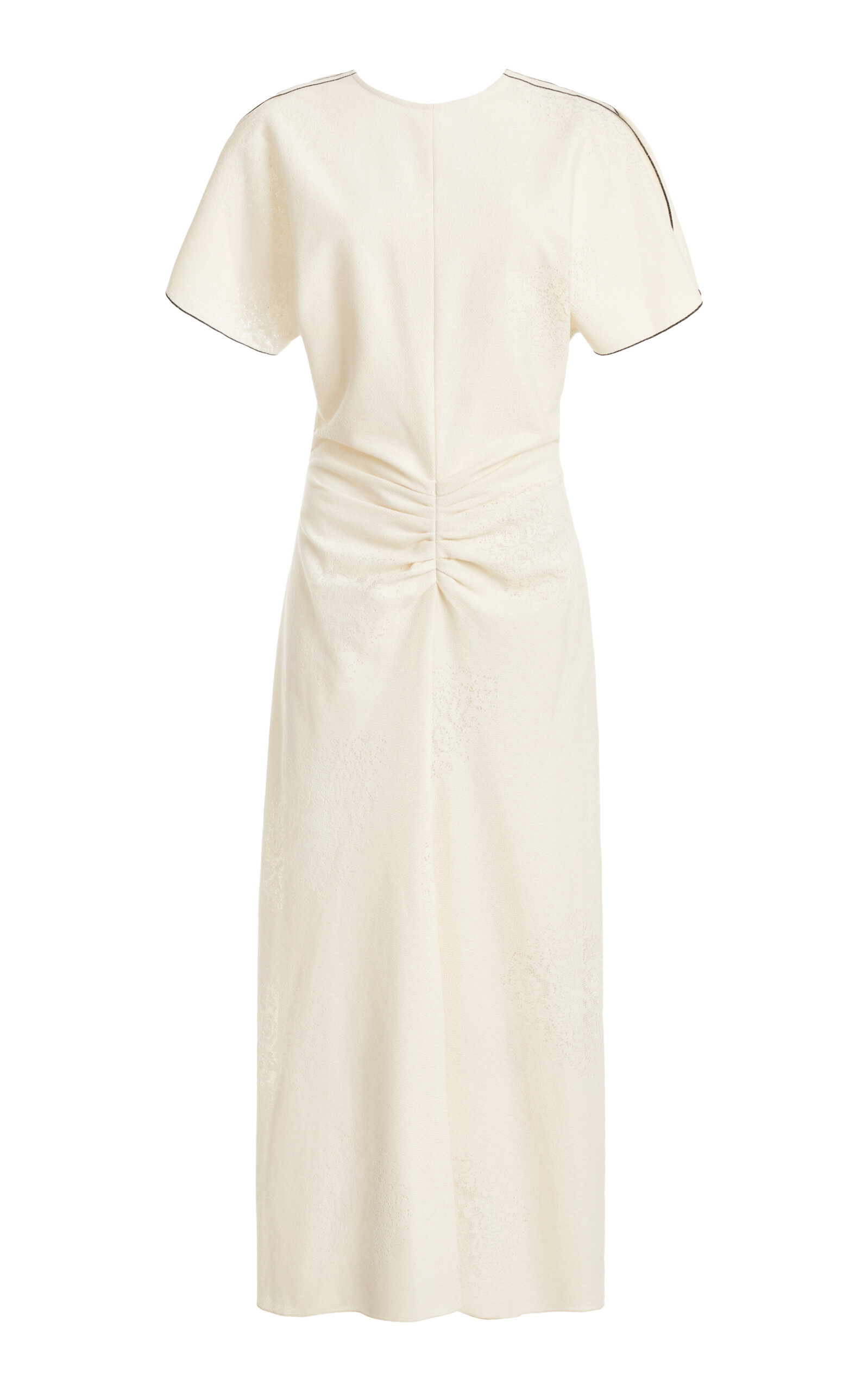 Shop Victoria Beckham Gathered Lace Cotton Midi Dress In Off-white