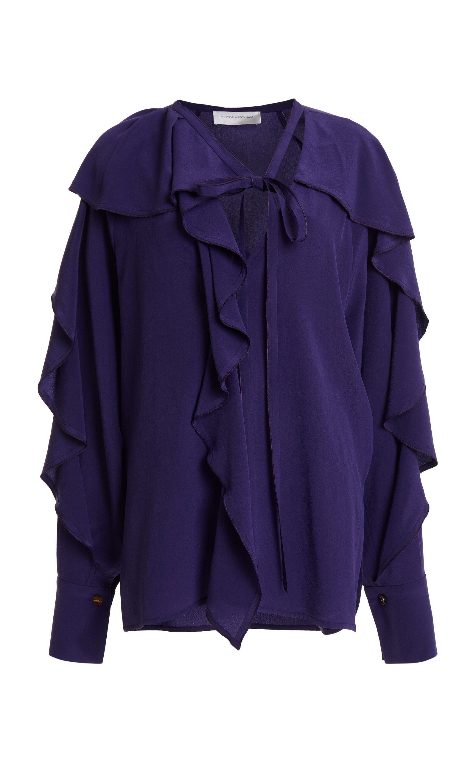 Shop Victoria Beckham Romantic Draped Silk Blouse In Purple