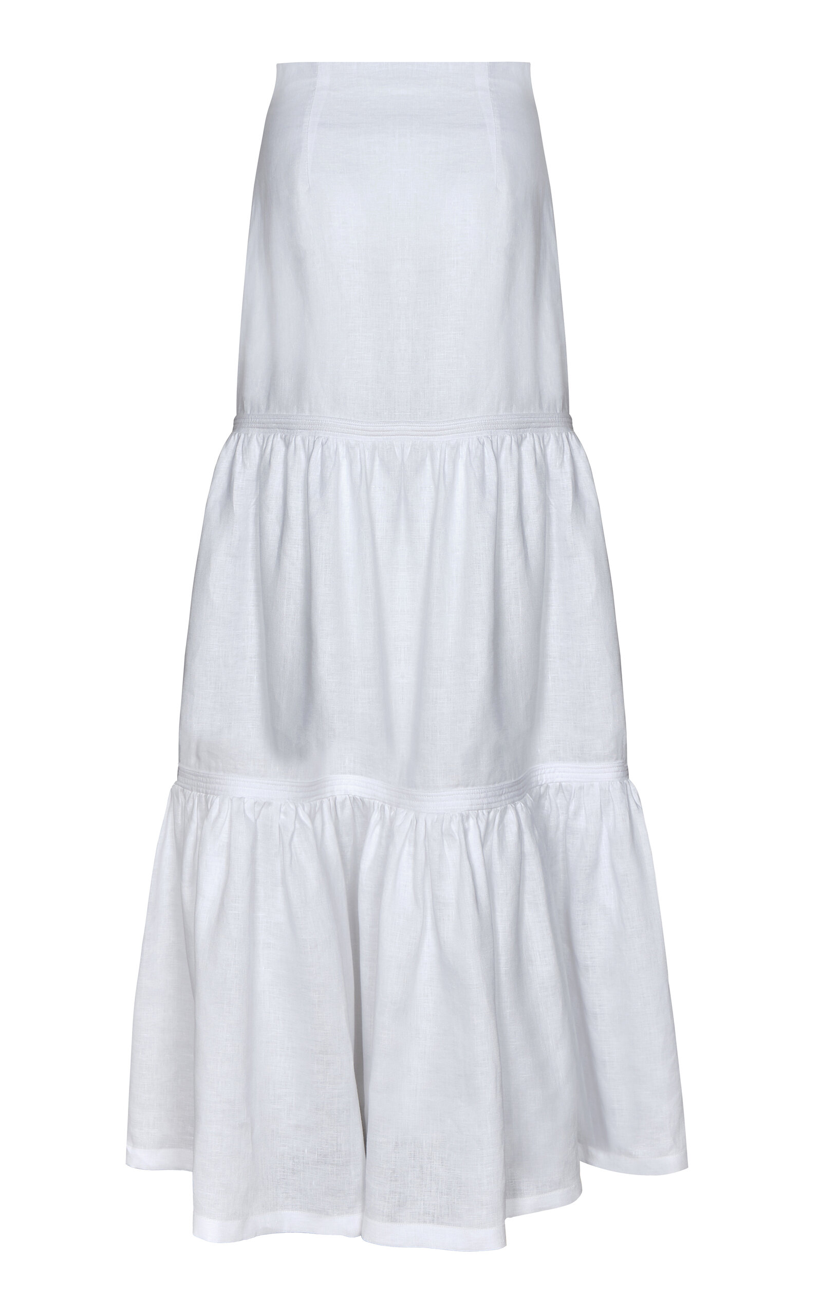 Andres Otalora Venecia Tiered Linen Maxi Skirt In Off-white