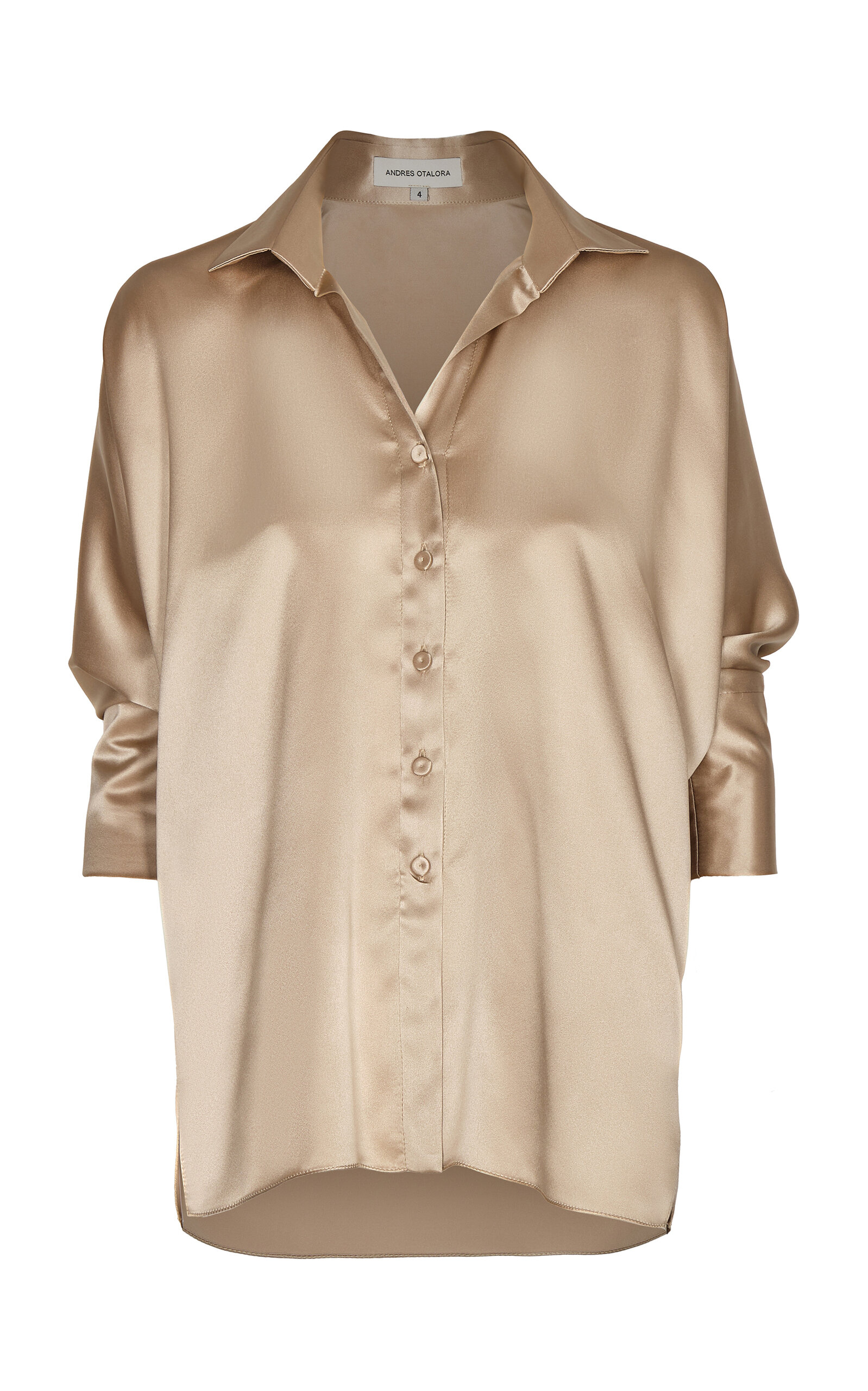 Andres Otalora Marbella Silk Satin Batwing Shirt In Taupe