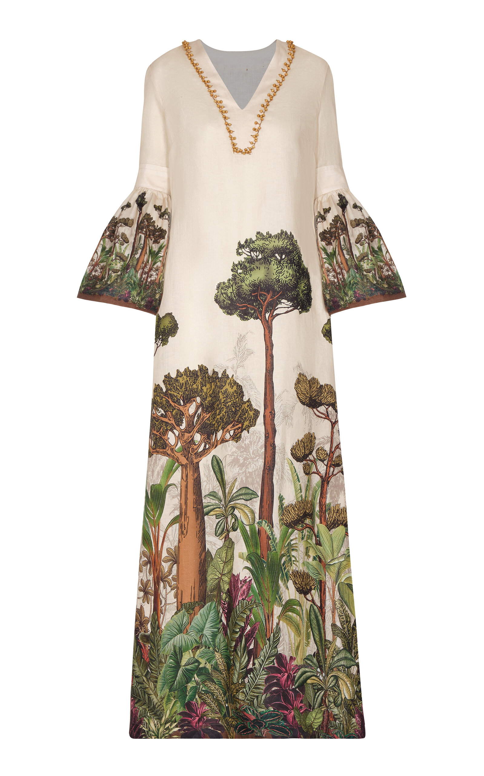 ANDRES OTALORA MAGDALENA HAND-EMBELLISHED LINEN MAXI DRESS