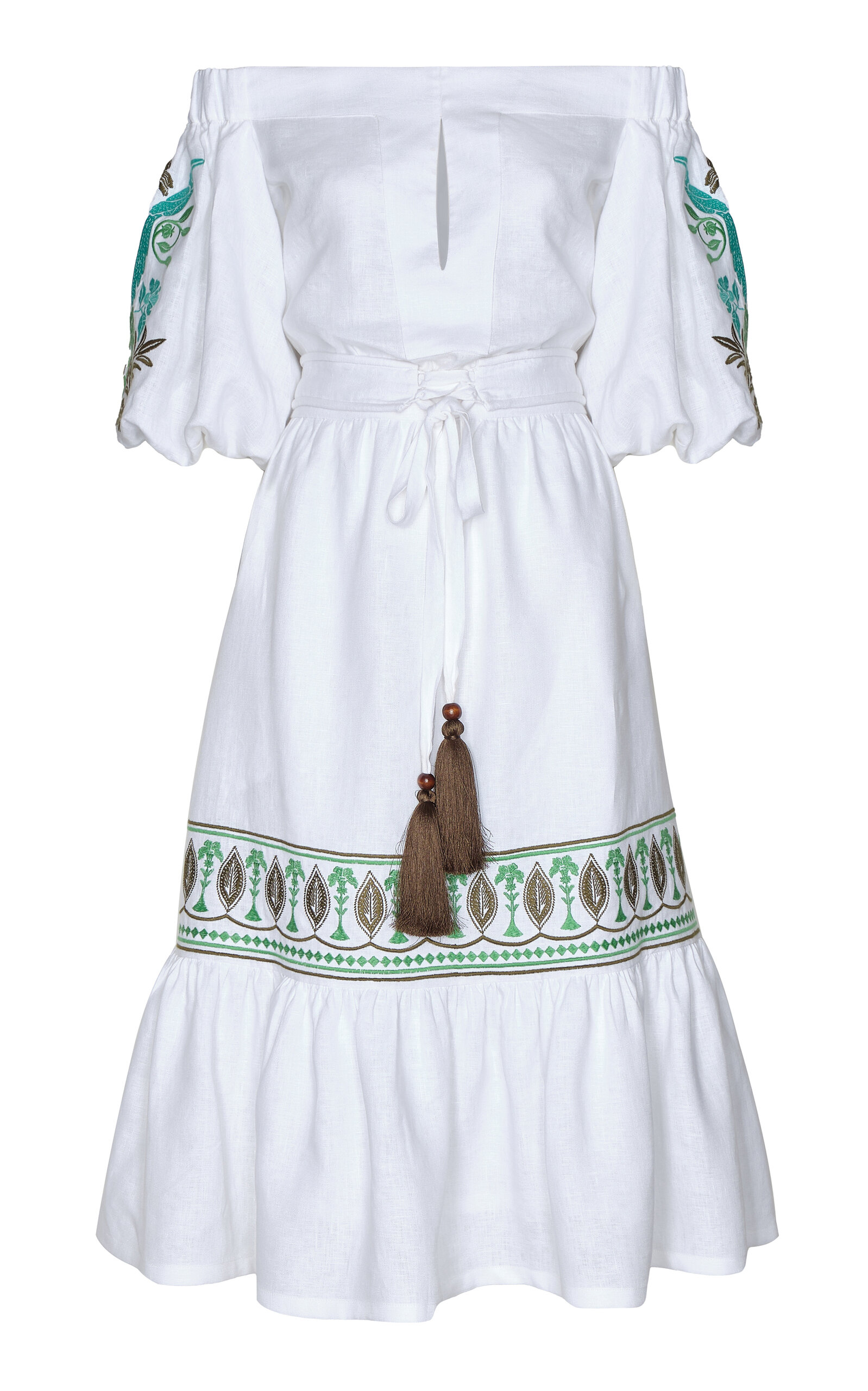 Andres Otalora Agua Clara Embroidered Linen Midi Dress In White