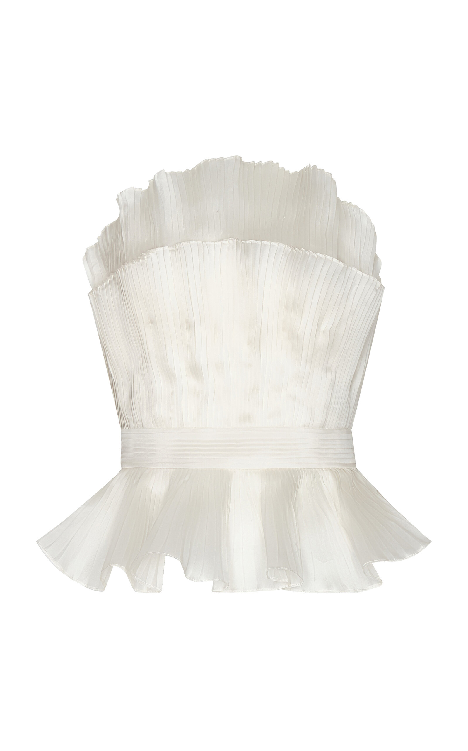 Andres Otalora Clara Pleated Silk Satin Organza Top - Off-White