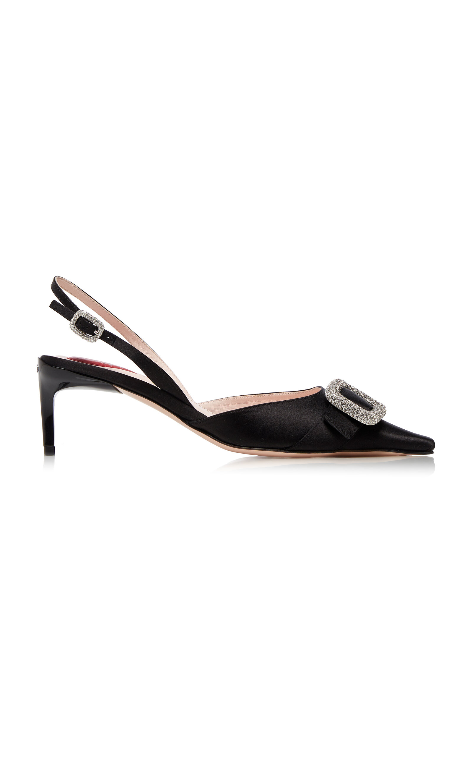 Shop Roger Vivier Dorsay Buckle-embellished Satin Slingback Pumps In Black