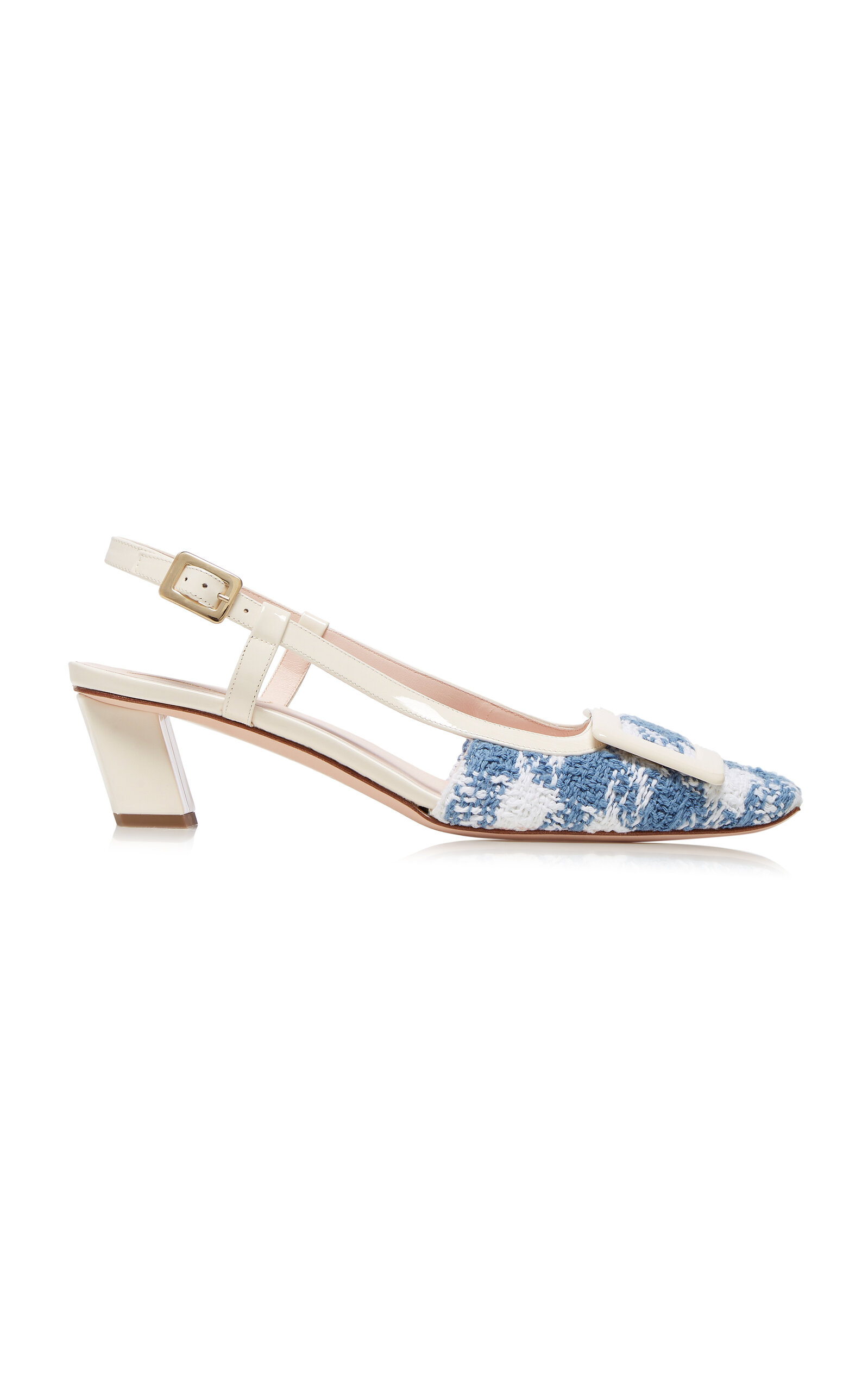 Roger Vivier Lacquered Buckle-embellished Slingback Pumps In Blue,beige