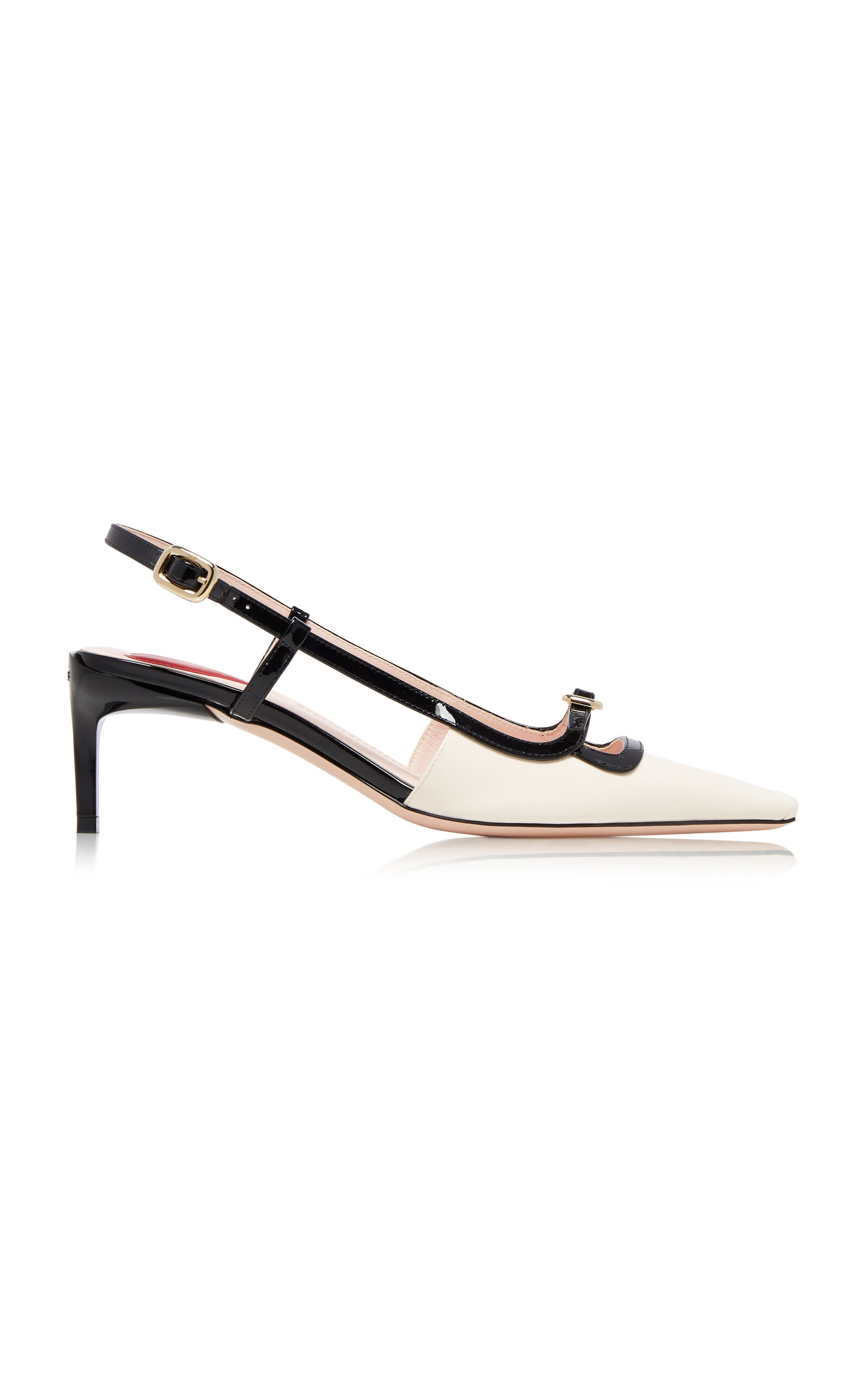 Mini-Buckle Patent Leather Slingback Pumps