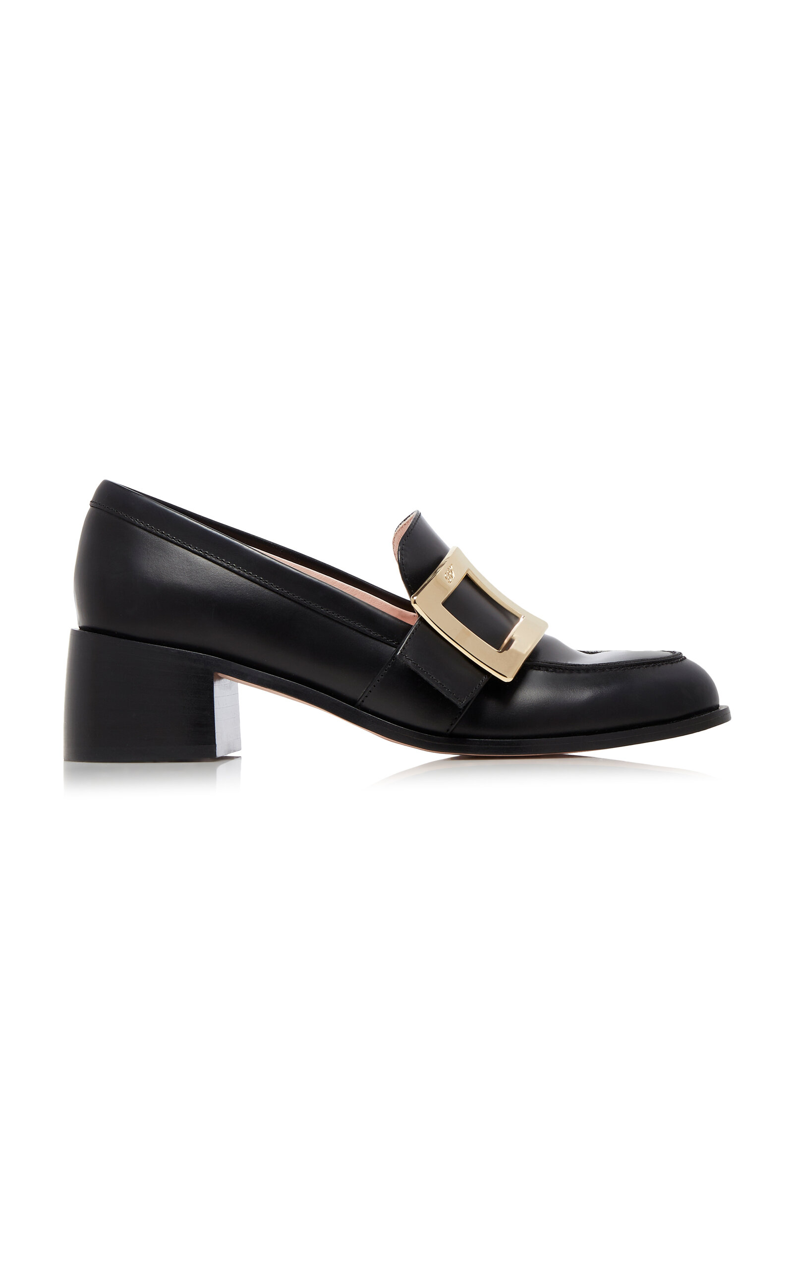 Shop Roger Vivier Viv' Rangers Buckle-embellished Leather Loafers In Black