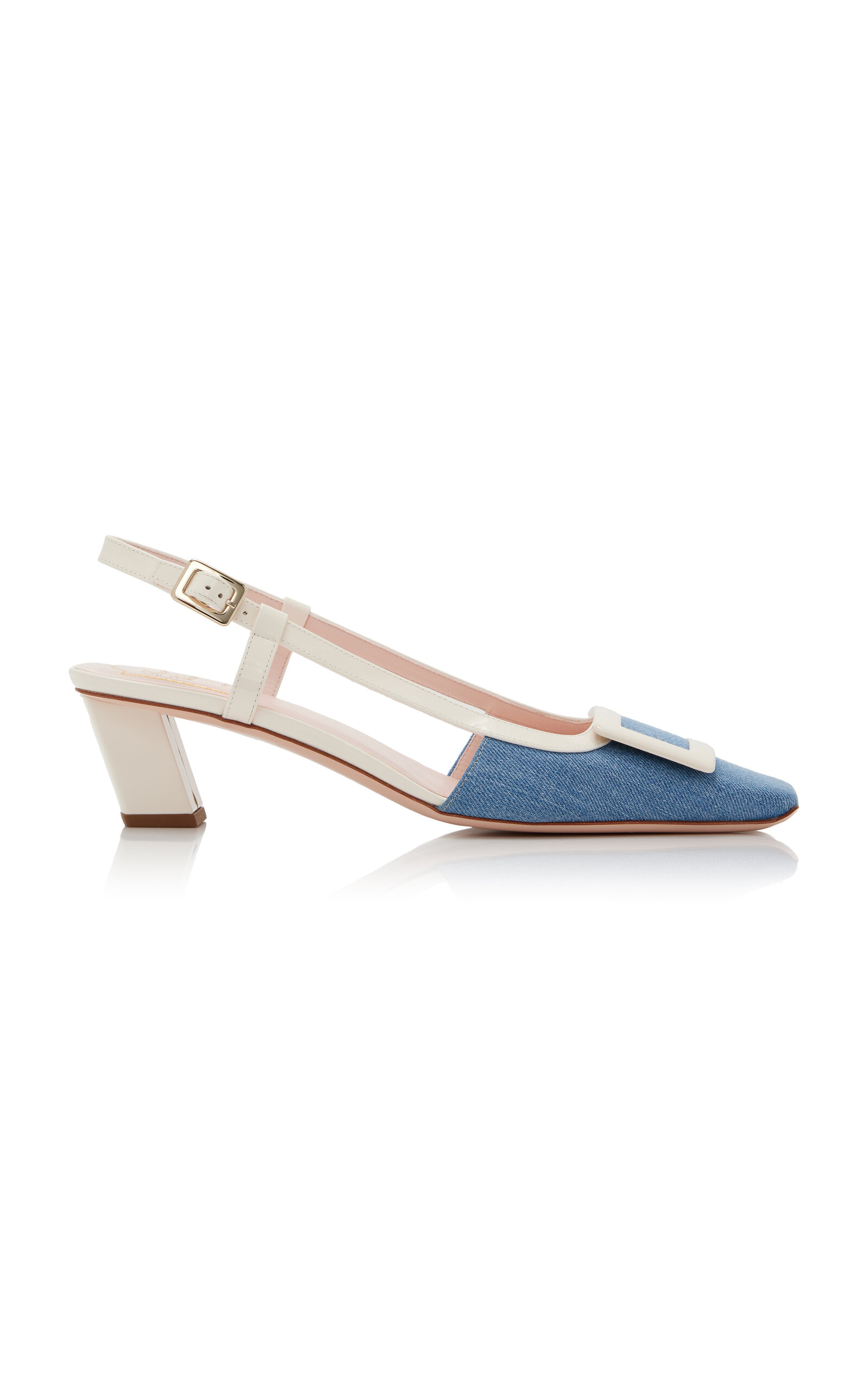 Roger Vivier Belle Vivier 45 Patent-leather And Denim Slingback Pumps In Blue