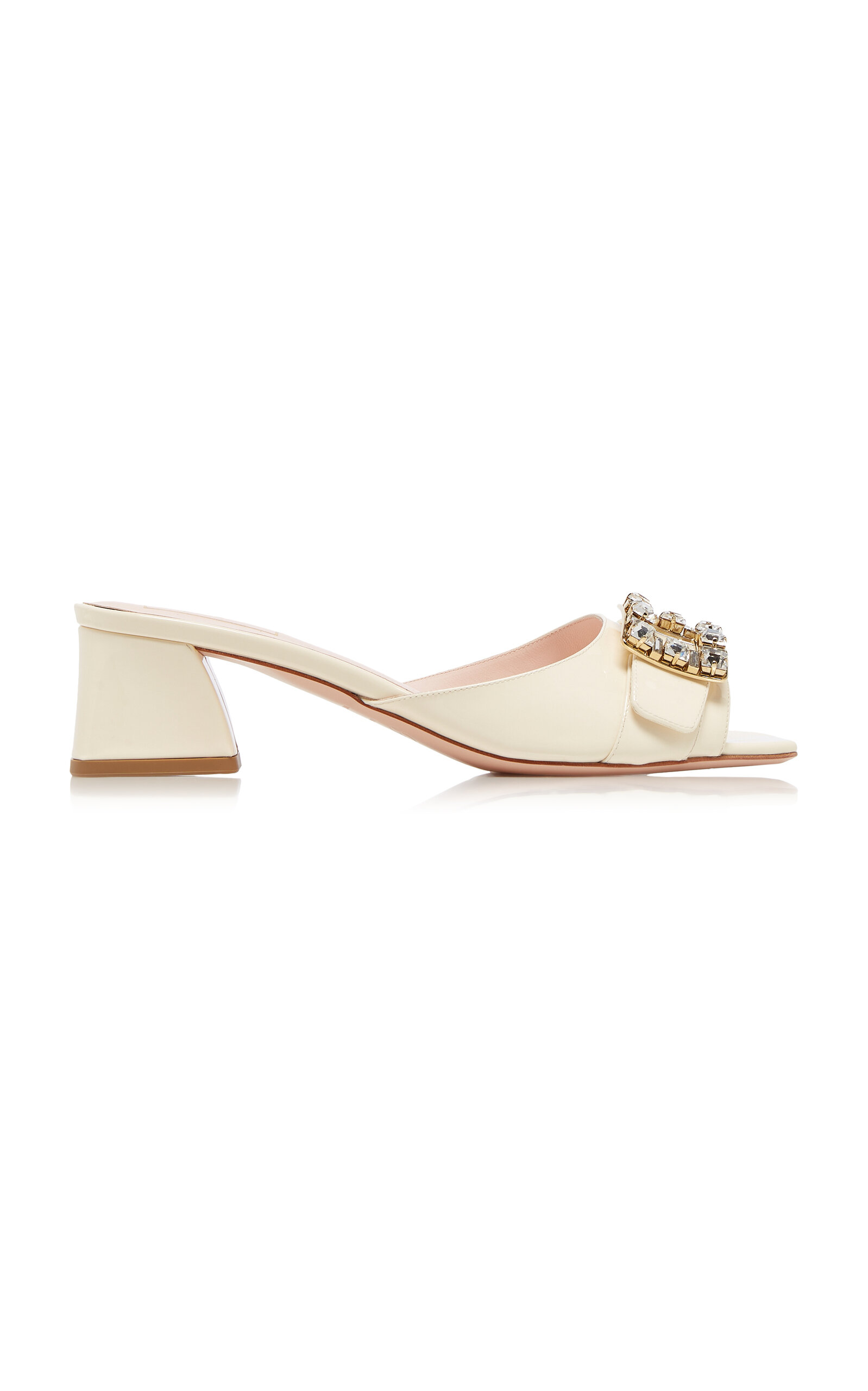 Shop Roger Vivier Bikiviv Buckle-embellished Patent Leather Mules In White