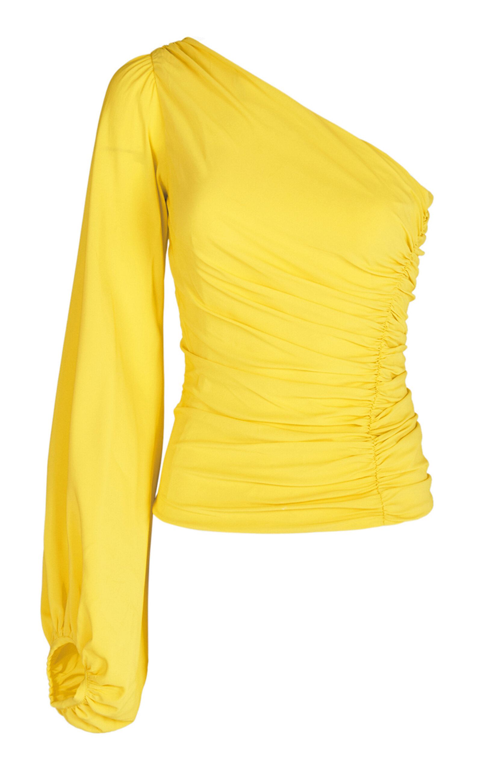 Shop Silvia Tcherassi Oriana Asymmetric Puff-sleeve Top In Yellow