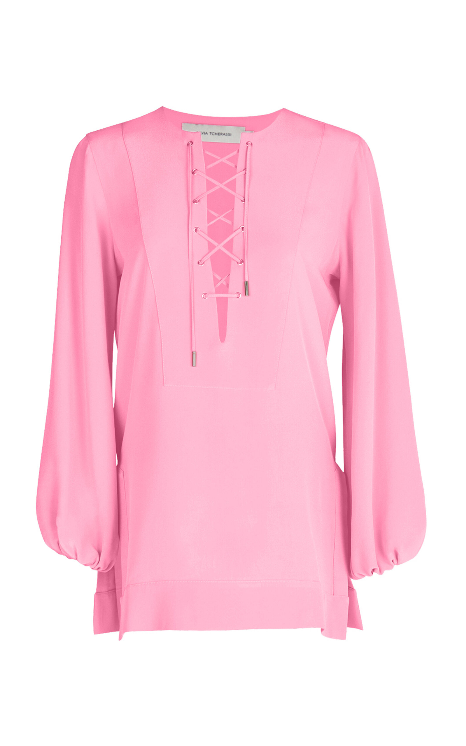 Silvia Tcherassi Merve Lace-up Silk Top In Pink
