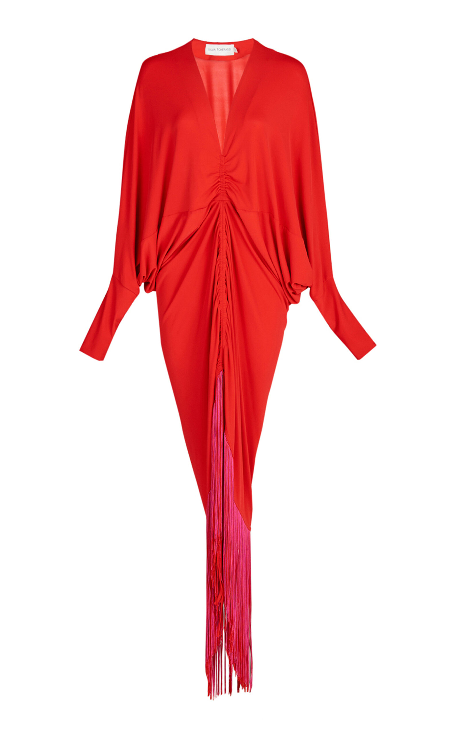 Shop Silvia Tcherassi Rosalyn Fringe-detailed Draped Maxi Dress In Pink