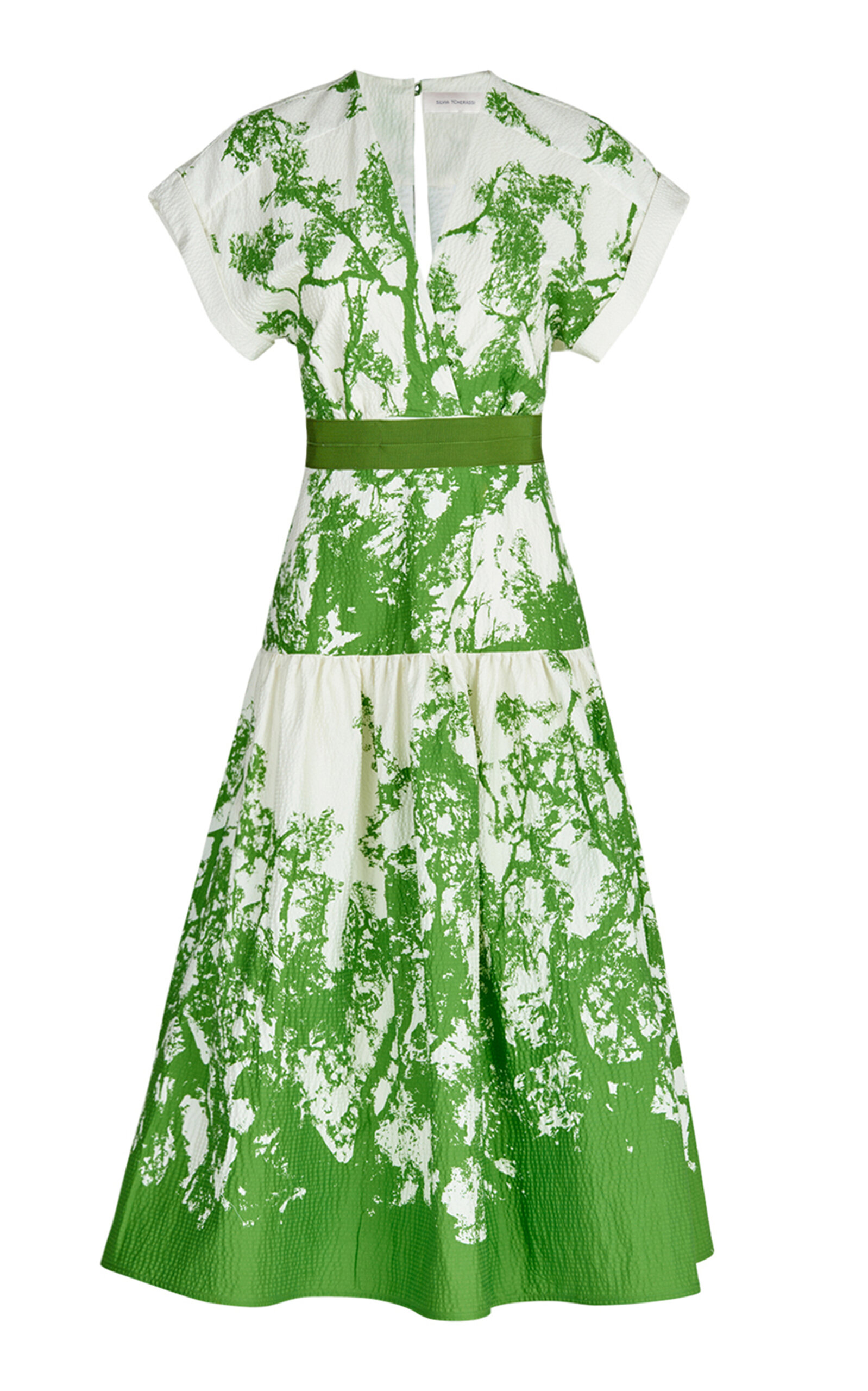 Shop Silvia Tcherassi Metapronto Tiered Cotton Midi Shirt Dress In Green
