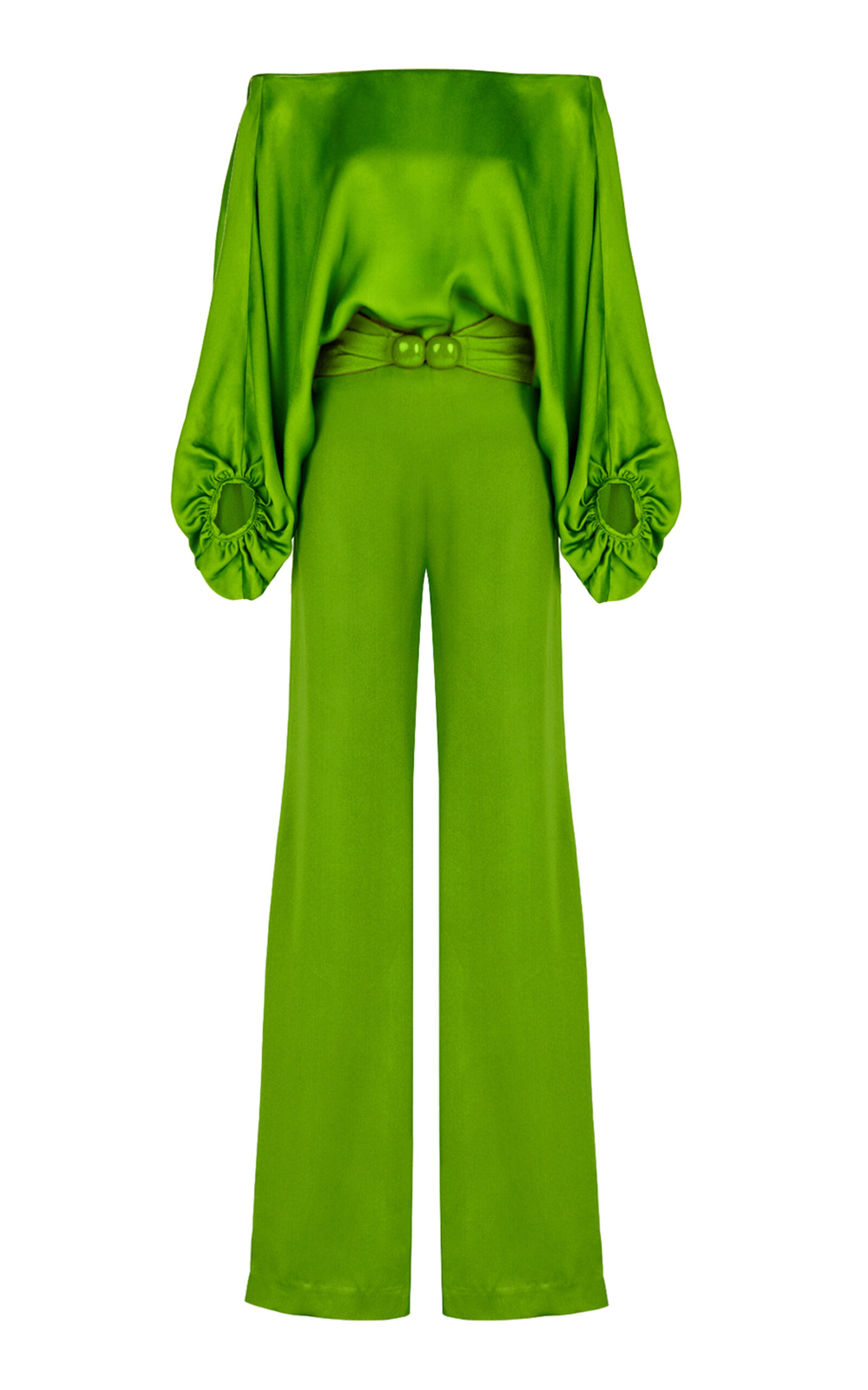 Shop Silvia Tcherassi Off-the-shoulder Satin Jumpsuit In Green