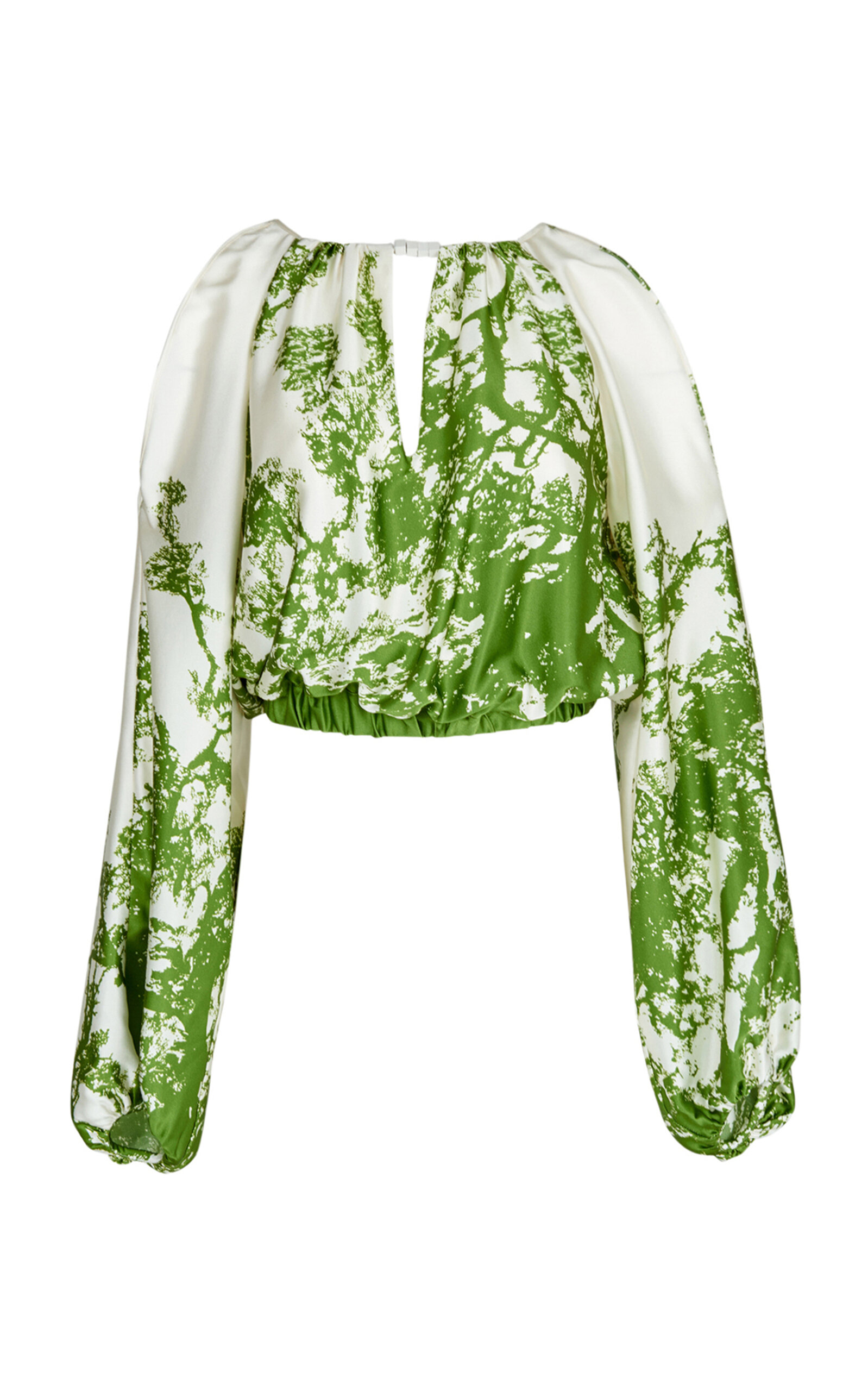 Shop Silvia Tcherassi Elke Cropped Cold-shoulder Stretch-silk Top In Green