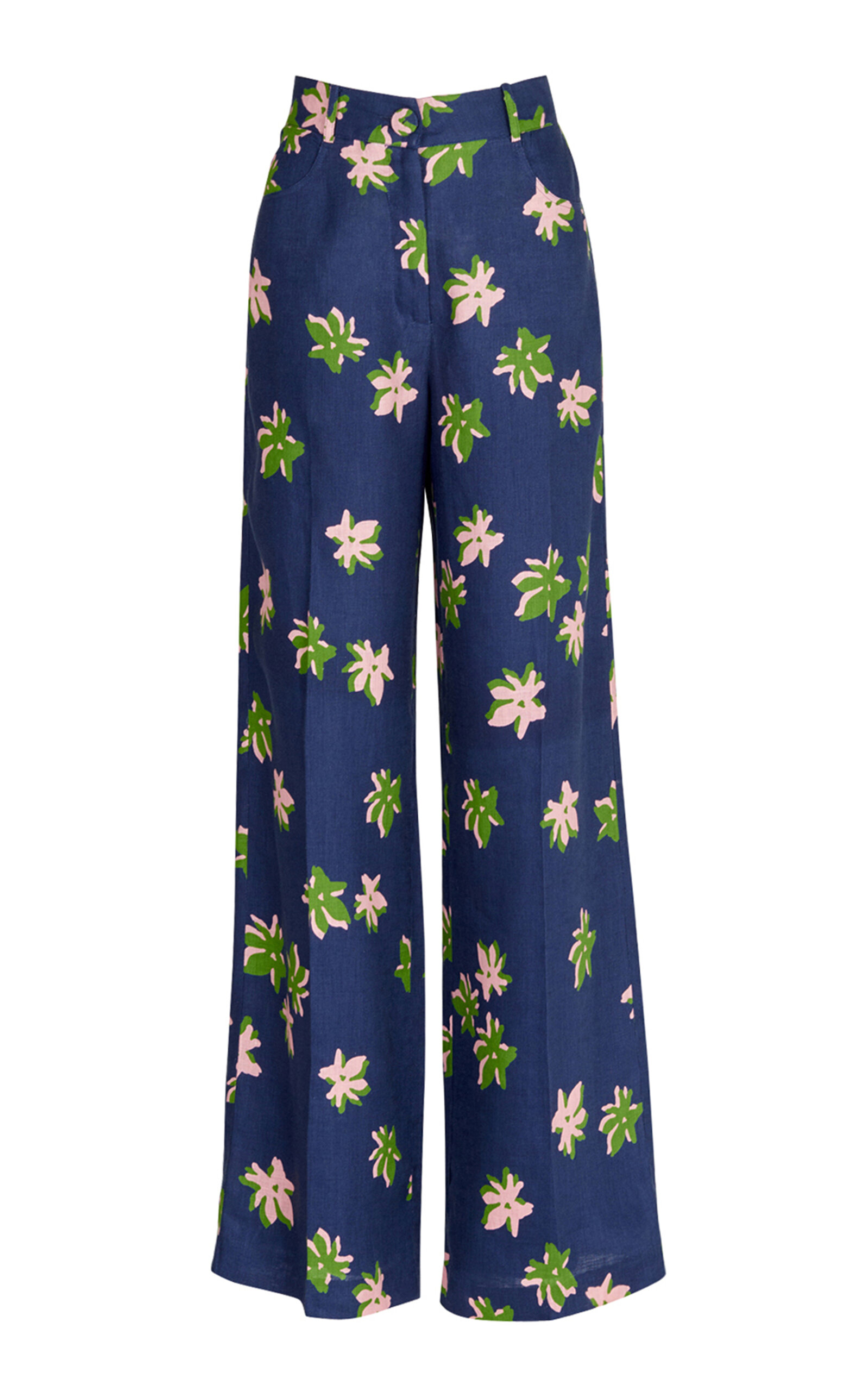 Silvia Tcherassi Emine Printed Linen Wide-leg Pants In Multi