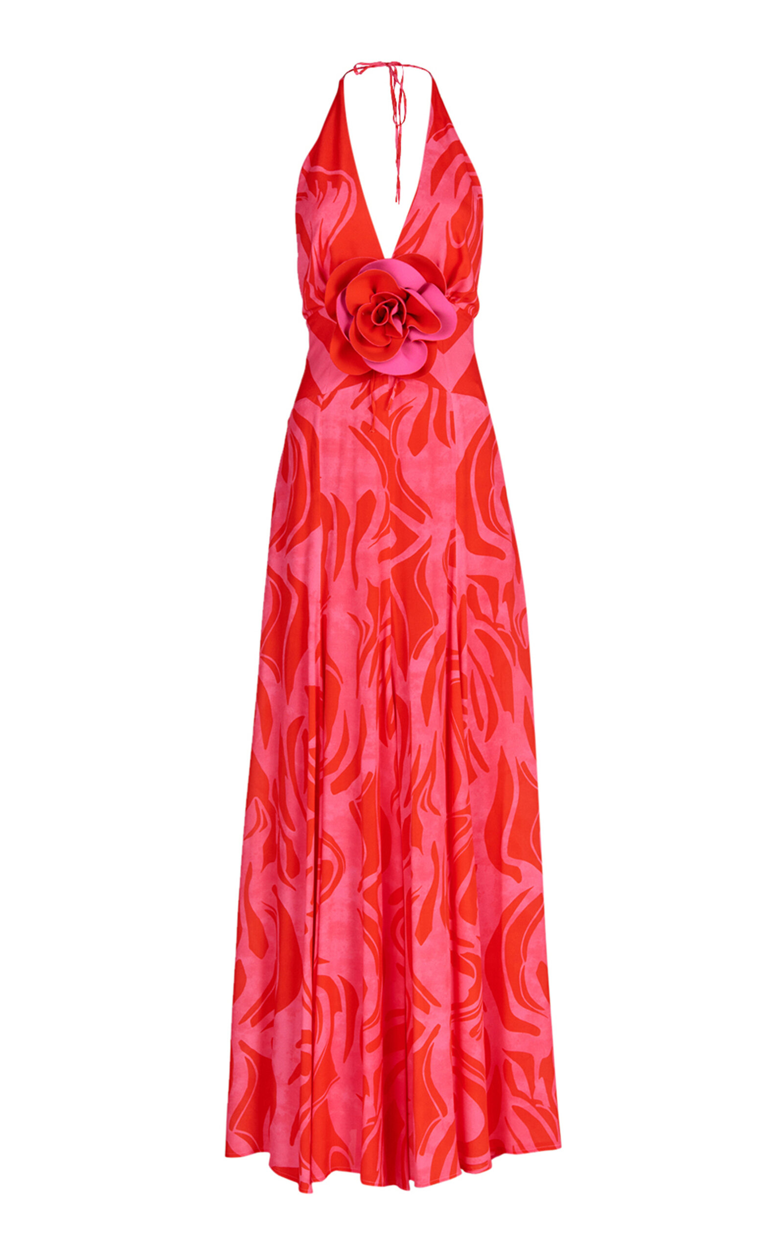 Silvia Tcherassi Tawny Abstract-print Rosette Halter Maxi Dress In Pink Red Marble