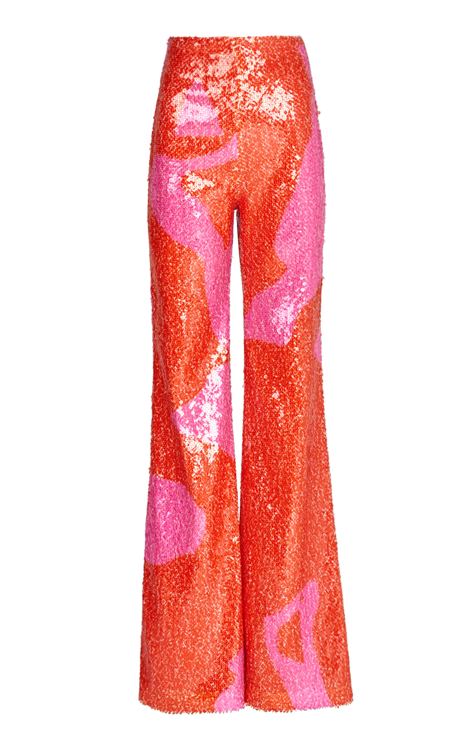 Silvia Tcherassi Avellino Sequined High-waisted Wide-leg Pants In Pink Red Marble