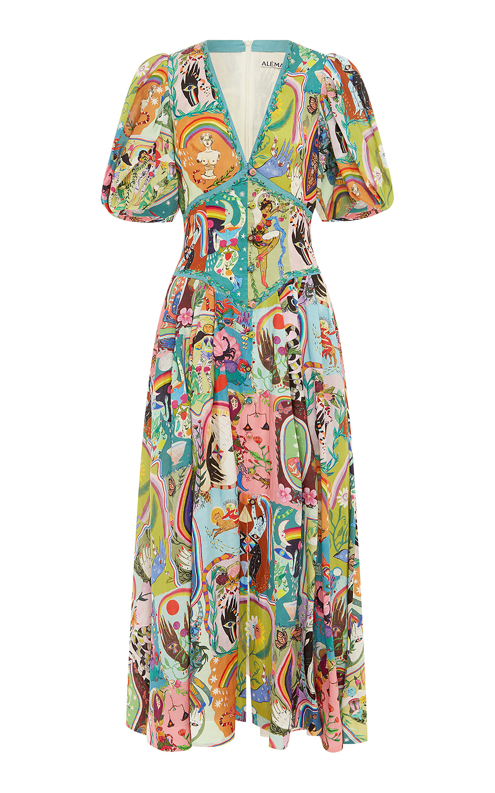 Alemais Evergreen Linen Midi Dress In Multi | ModeSens