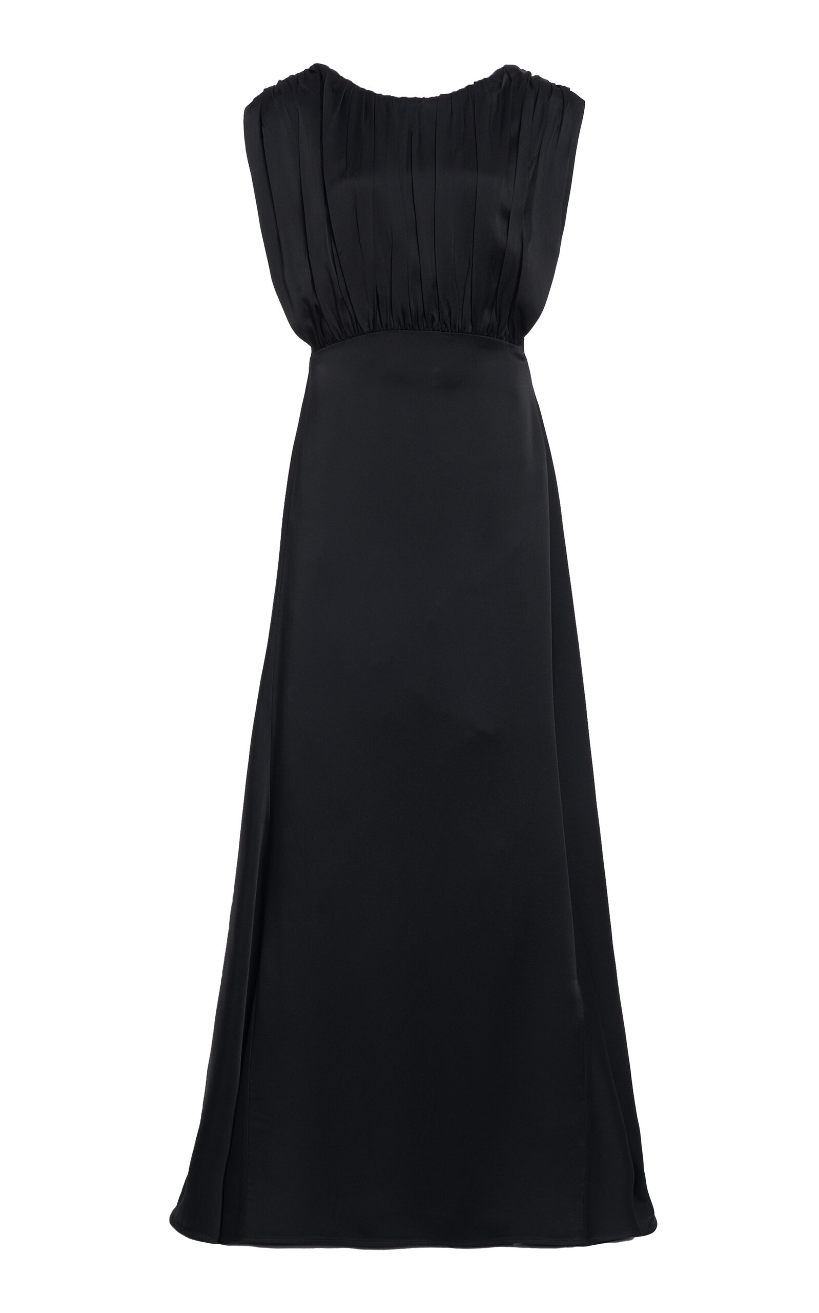 Jil Sander Ruched Satin Maxi Dress In Black