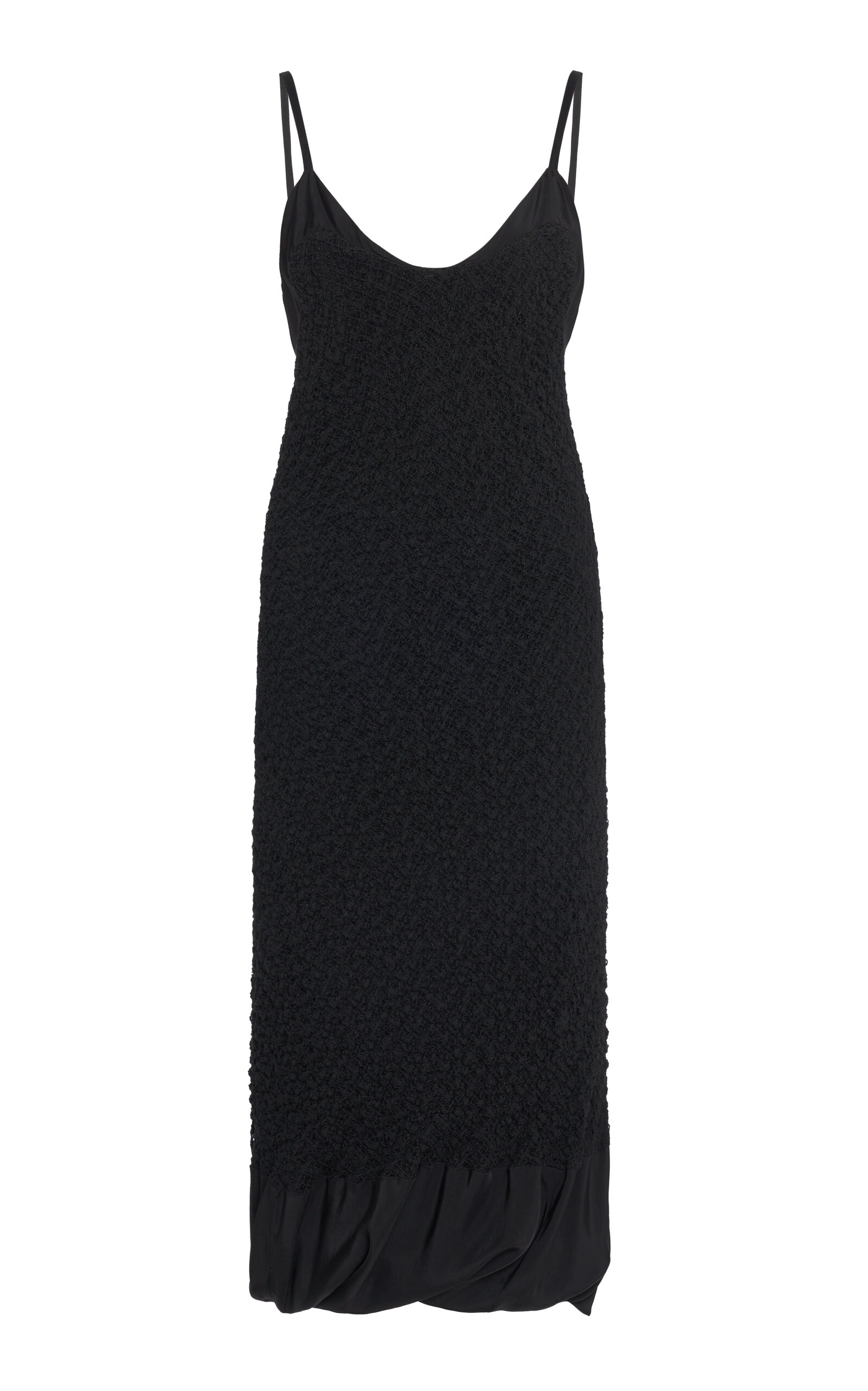 Jil Sander Black Calf Lenght V-neck Slip Dress, With Full Skirt And Diagonal Cut, In Viscose Woman In Black