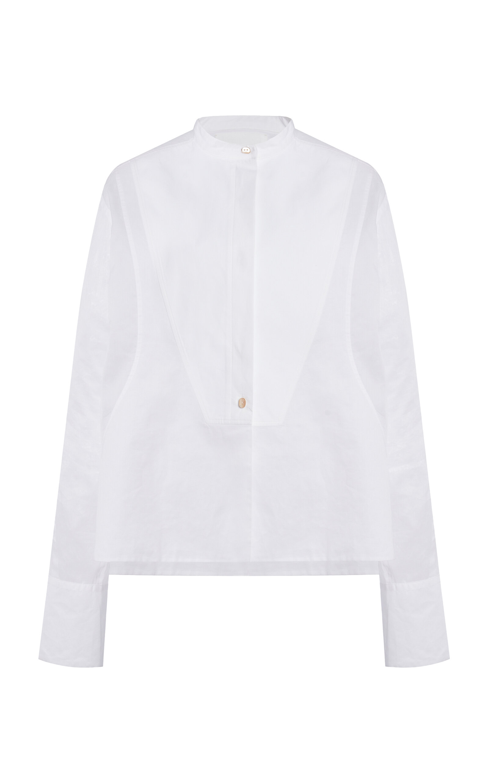Jil Sander Collarless Cotton Button-down Shirt In White