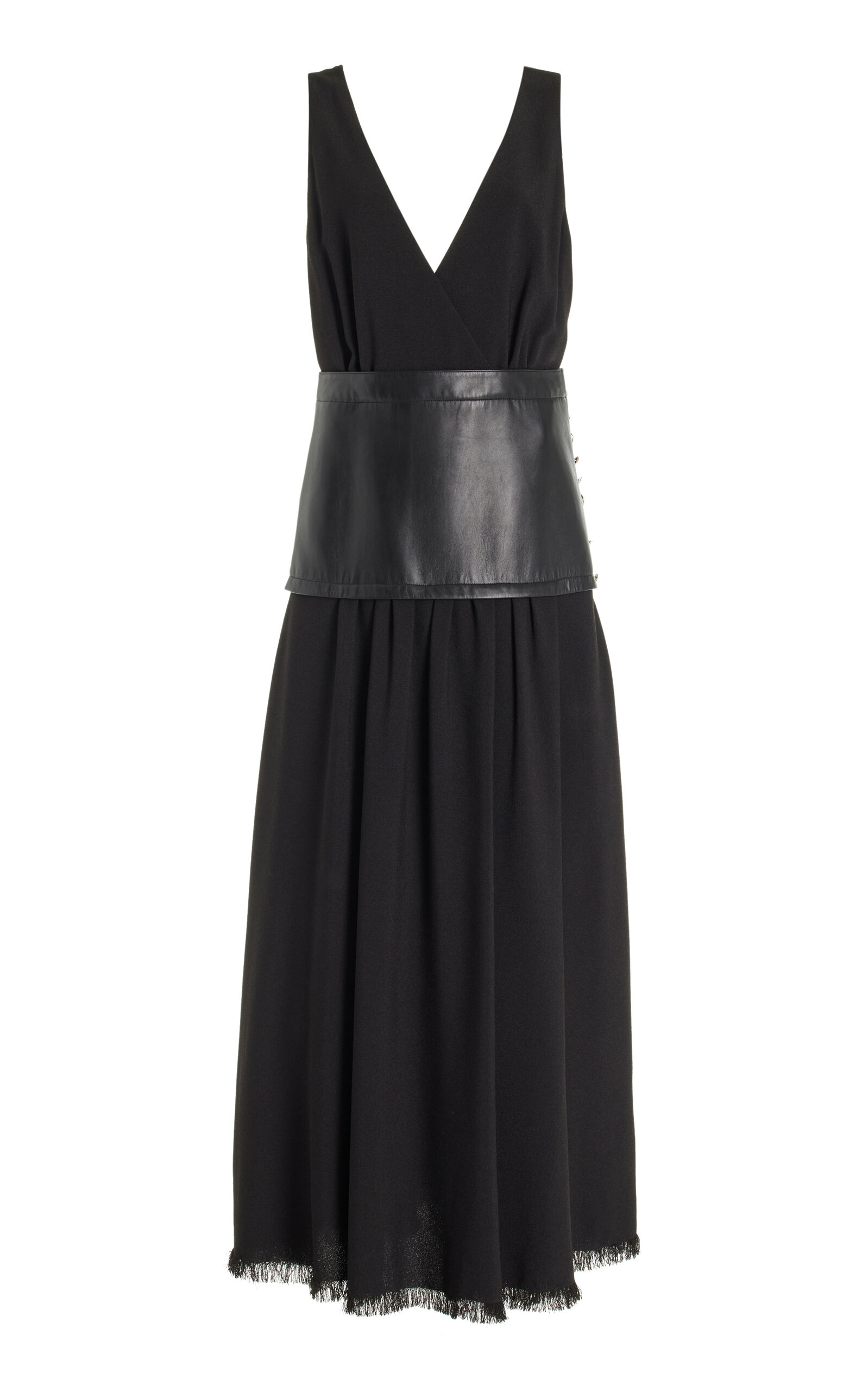 Proenza Schouler Crepe & Eco-leather Combo Maxi Dress In Black
