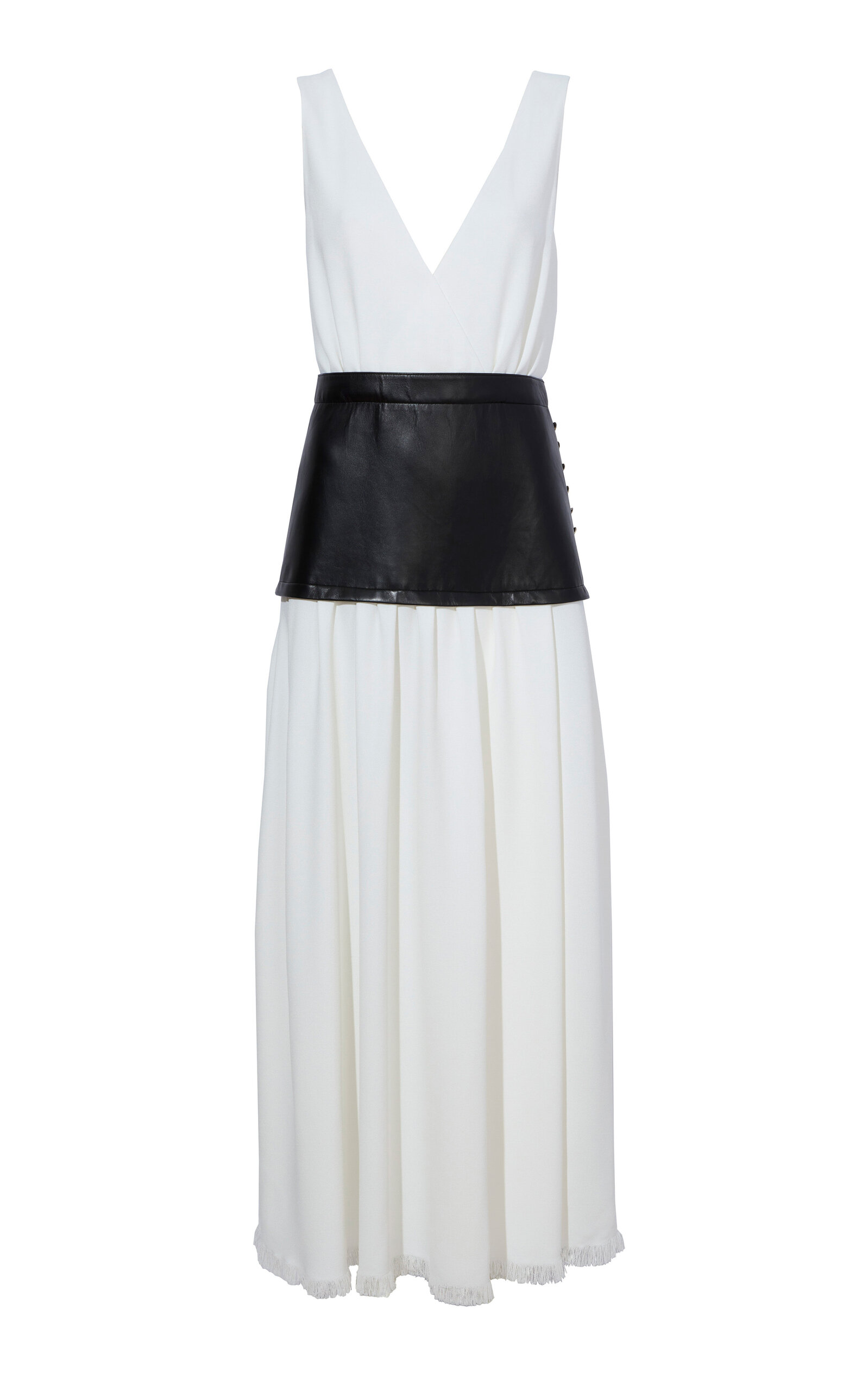 Proenza Schouler Crepe & Eco-leather Combo Maxi Dress In White