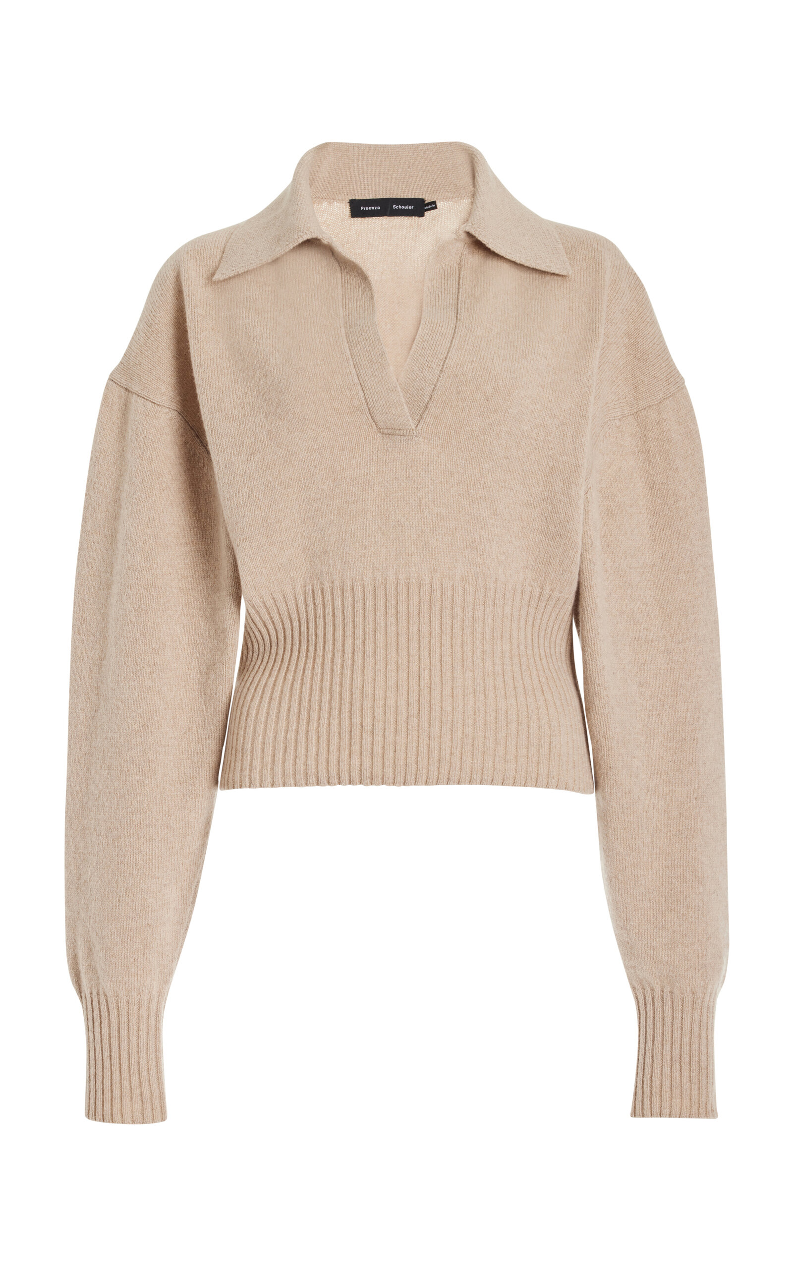 Shop Proenza Schouler Collared Knit Eco-cashmere Sweater In Tan