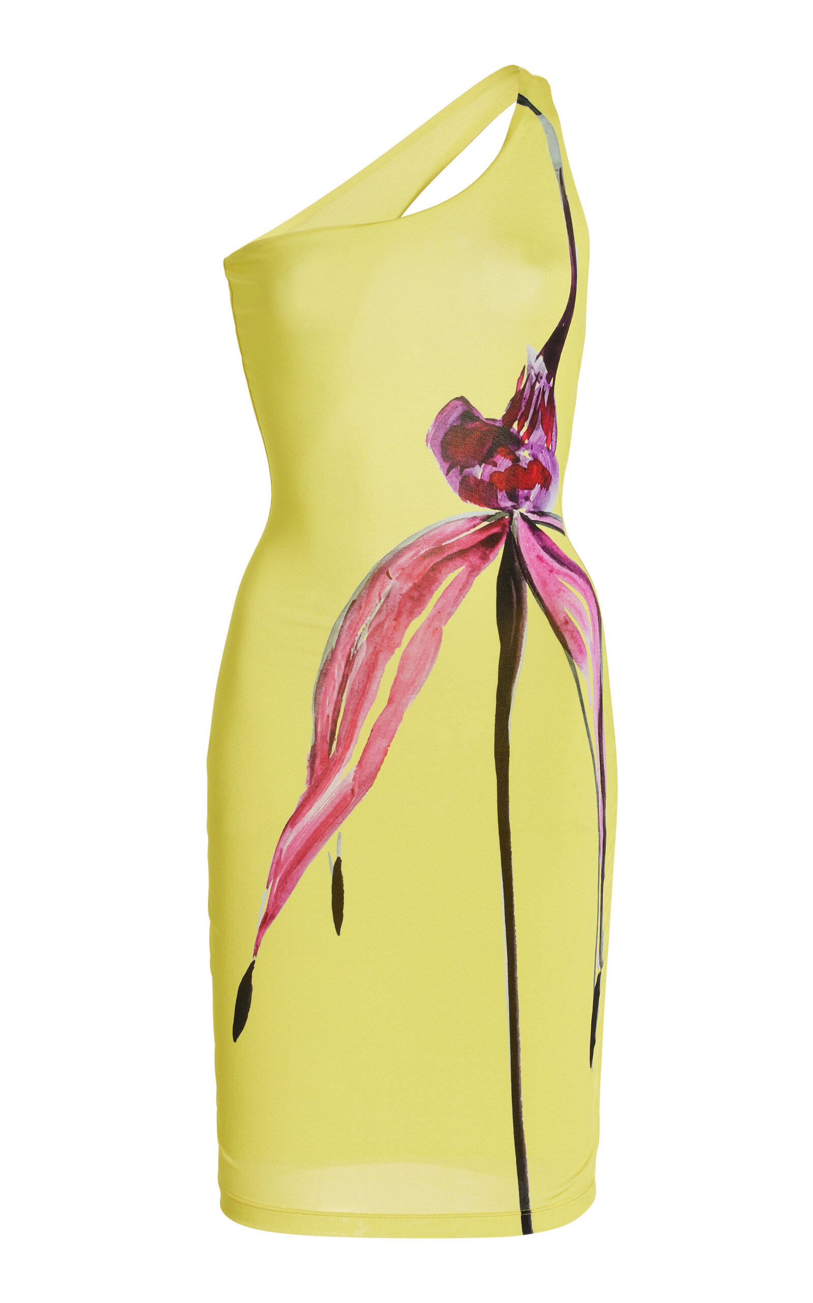 Louisa Ballou Exclusive Plunge Asymmetric Jersey Mini Dress In Yellow