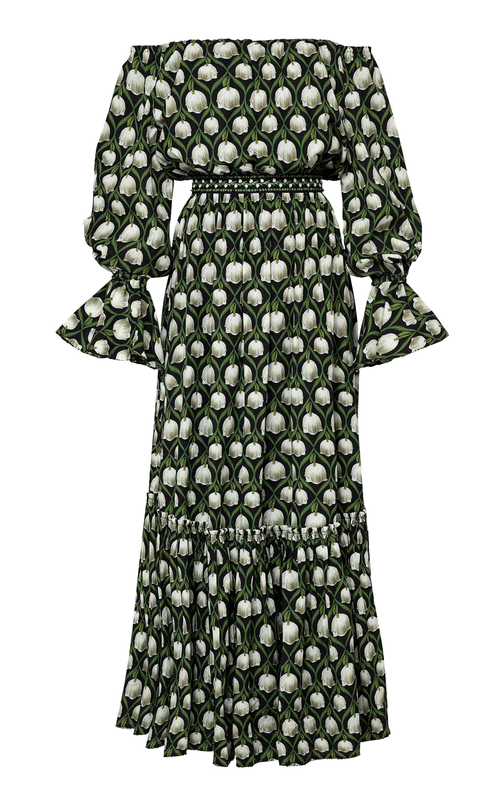 Agua By Agua Bendita Almendra Perla Off-the-shoulder Cotton Maxi Dress In Black