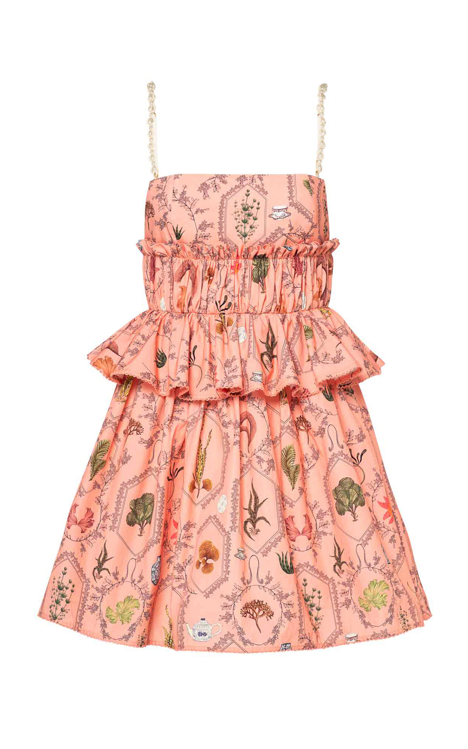 Agua By Agua Bendita Salvador Encaje Shirred Cotton Mini Dress In Neutral