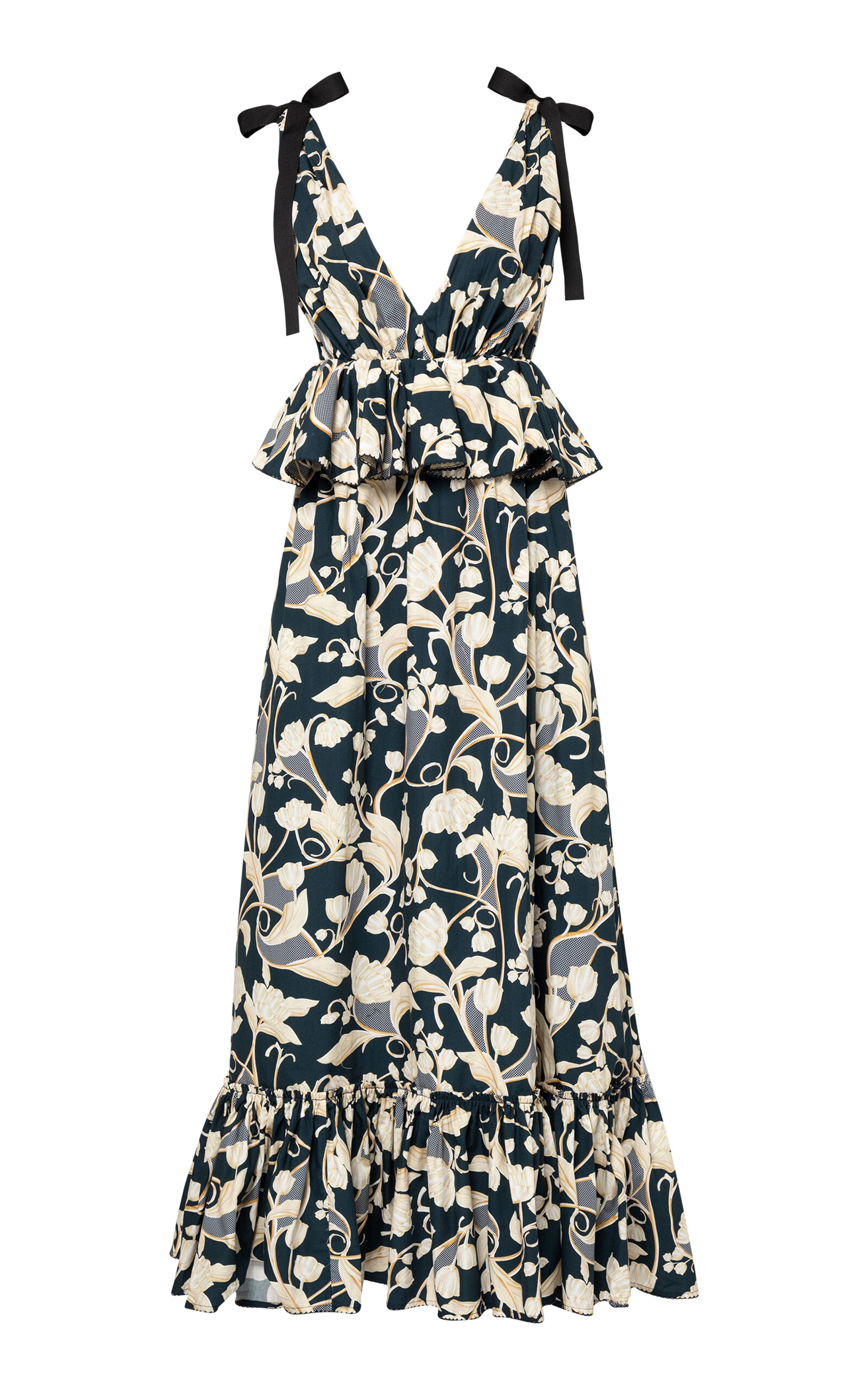 Agua By Agua Bendita Infinito Perla Cotton Peplum Maxi Dress In Multi