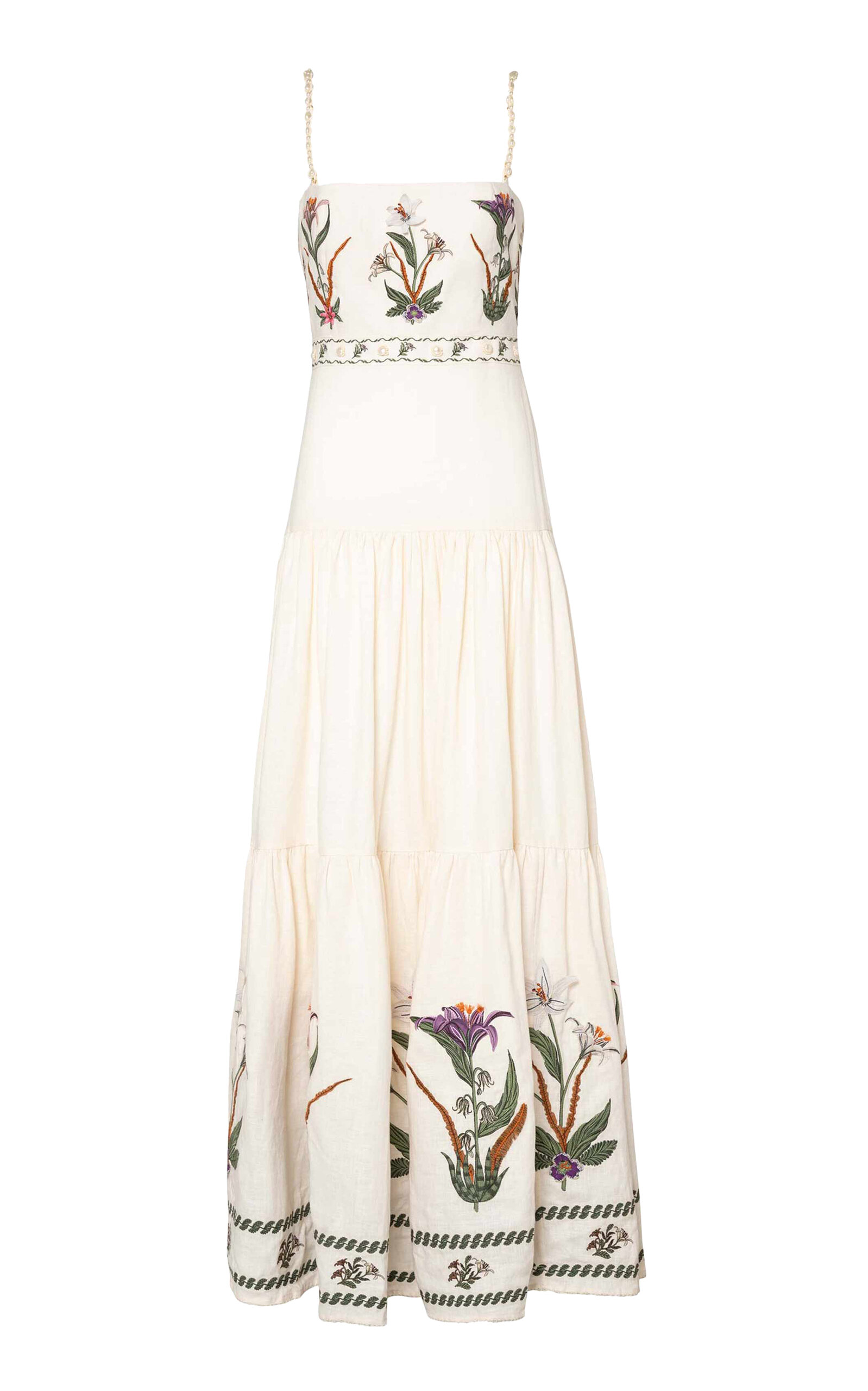 Shop Agua By Agua Bendita Lima Embroidered Linen Maxi Dress In Neutral