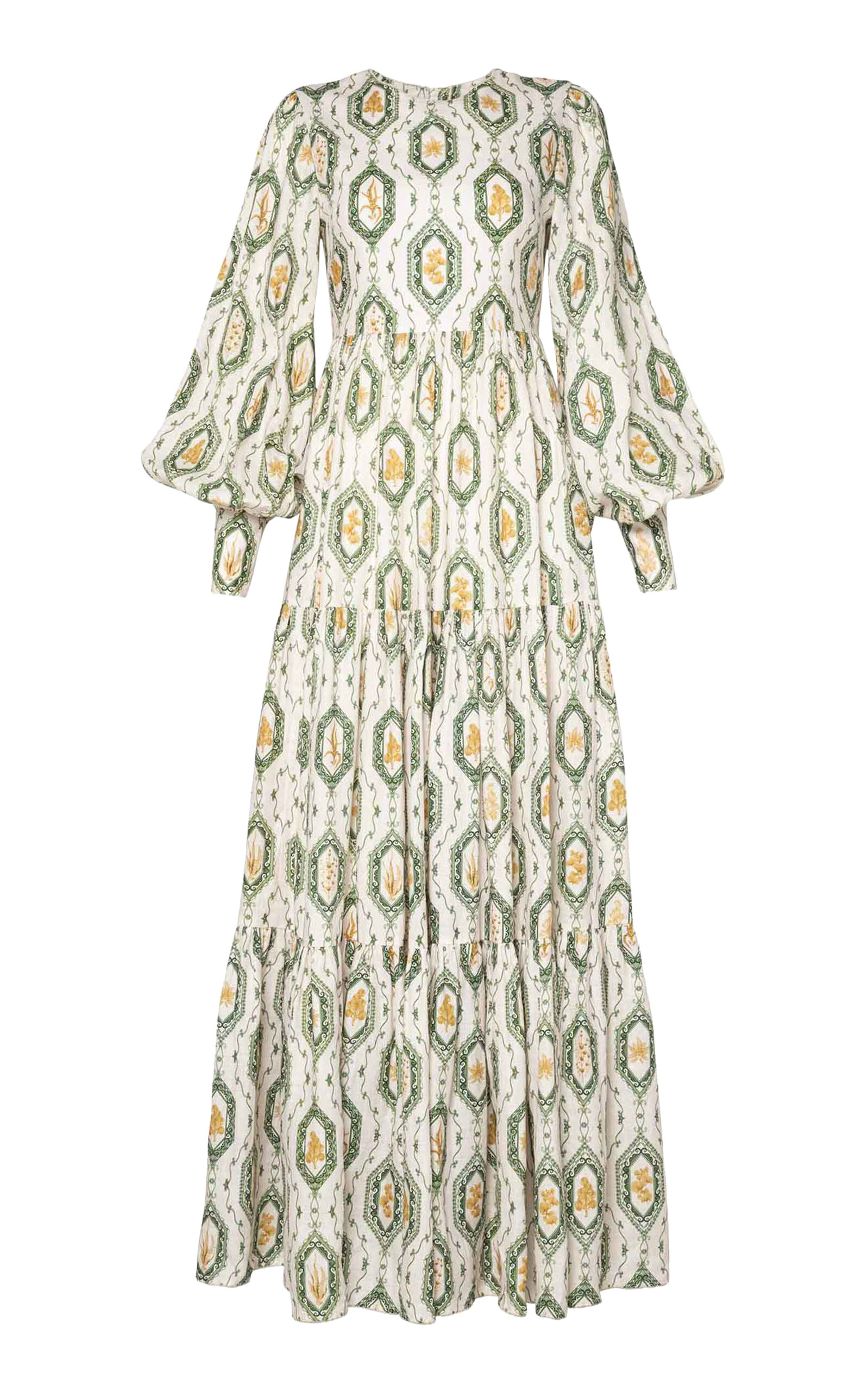 Agua By Agua Bendita Nuez Calado Tiered Linen Maxi Dress In Neutral