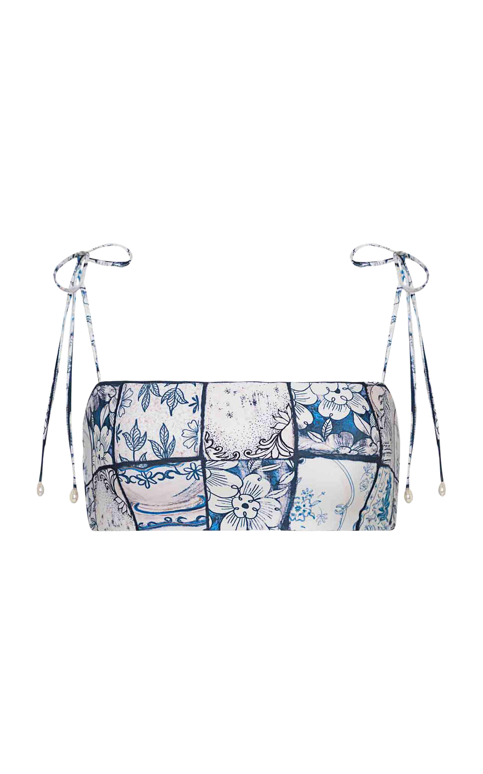 Shop Agua By Agua Bendita Primavera Porcelana Floral-printed Bikini Top In Blue