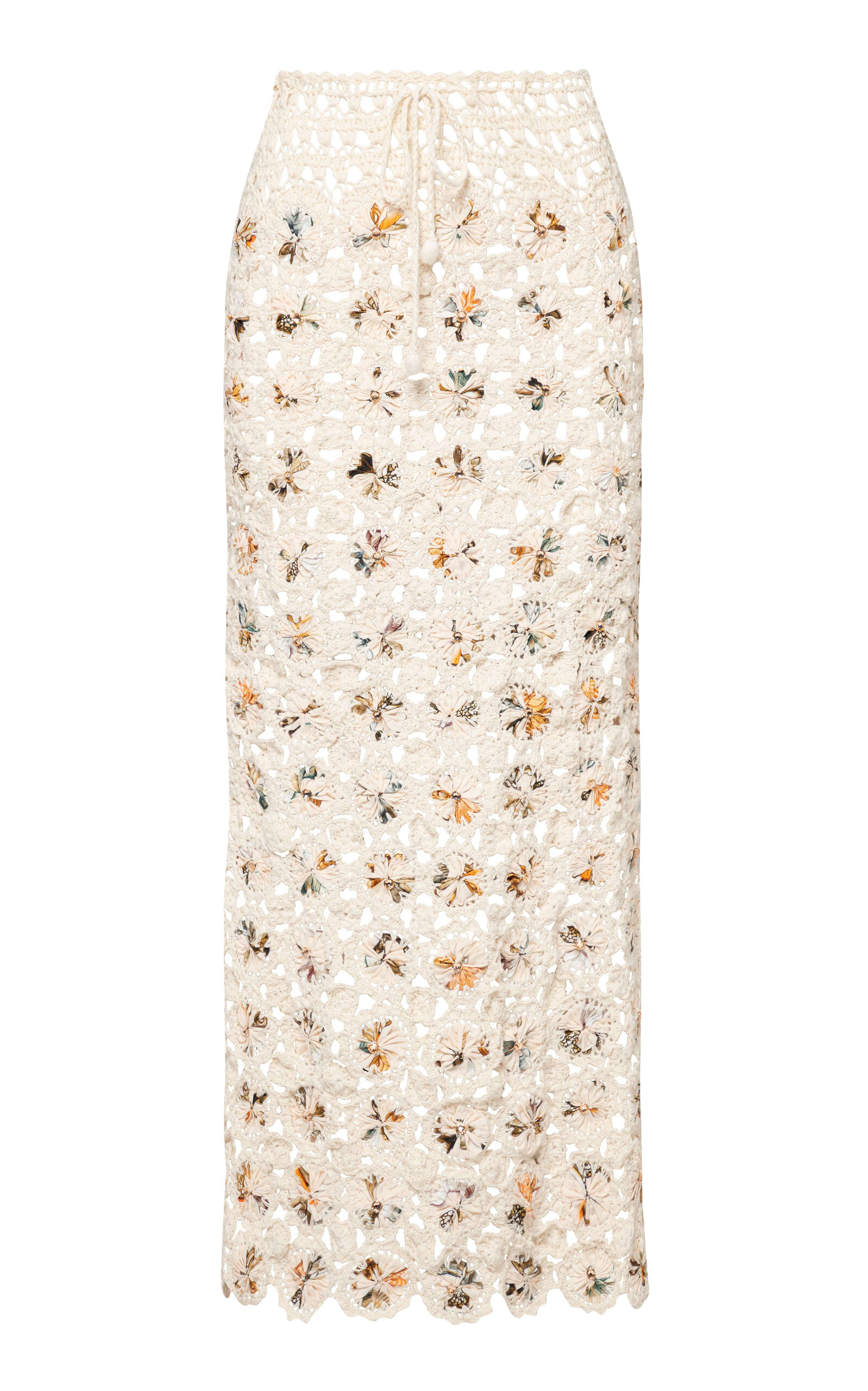 Agua By Agua Bendita Arroyo Caracola Crocheted Midi Skirt In Neutral