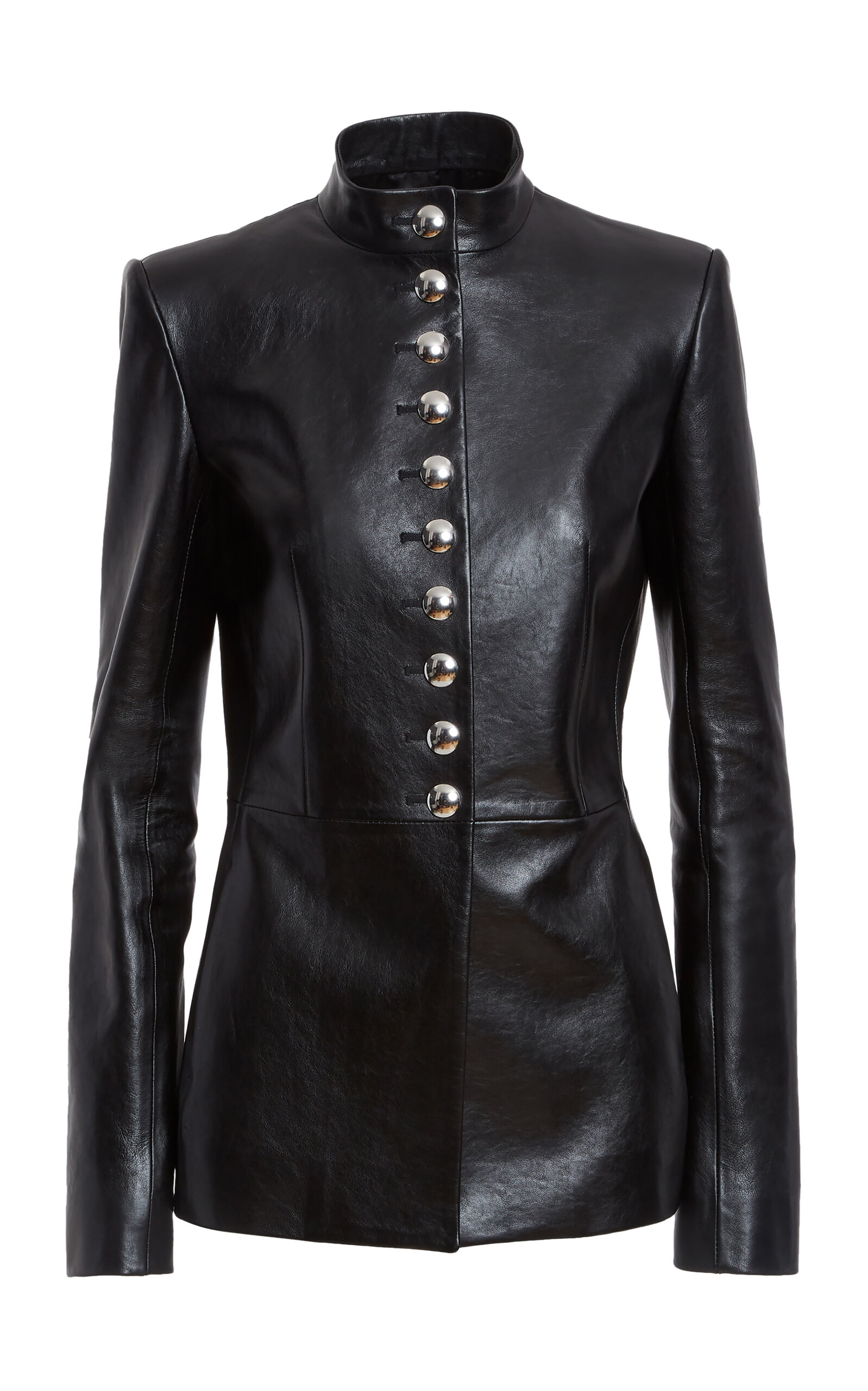 Khaite Standing Collar Leather Jacket In Black