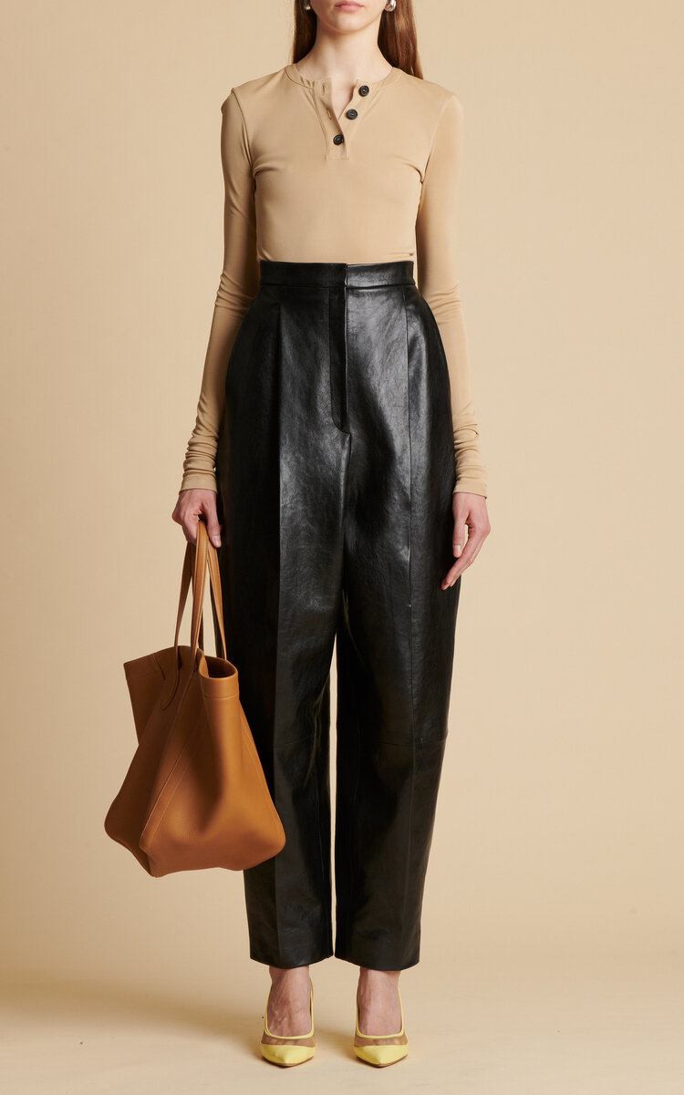 Khaite Ashford Pleated Leather Pants In Black