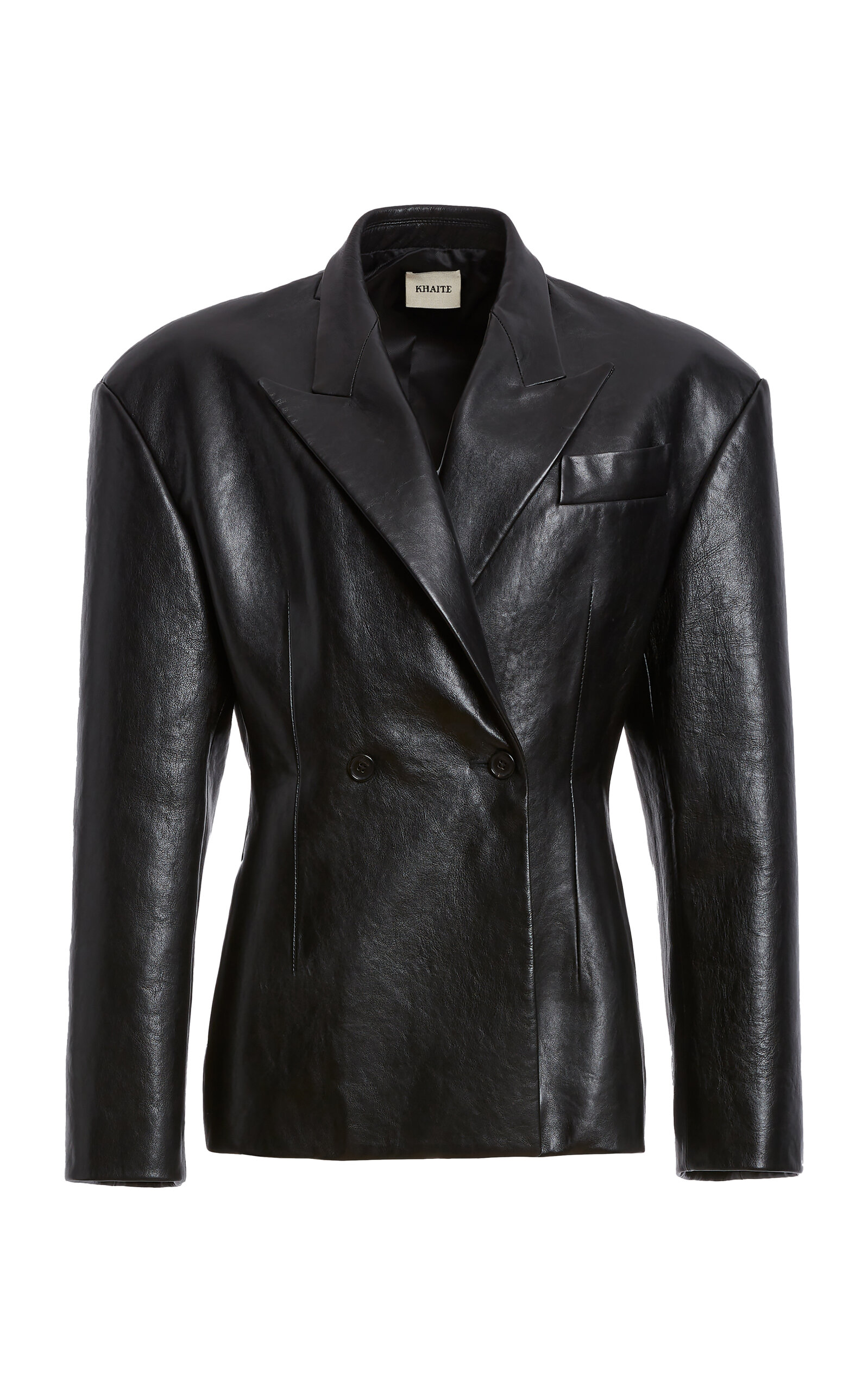 Khaite Connie Leather Double-breasted Jacket In Black
