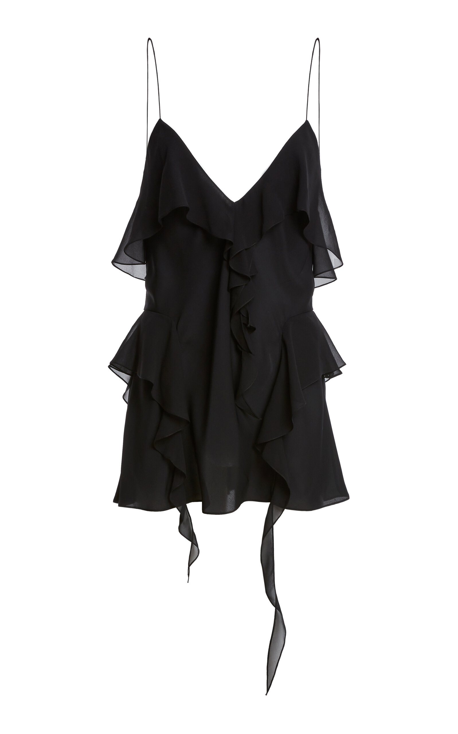 Khaite Piet Cascading-ruffle Sleeveless Tunic Top In Black