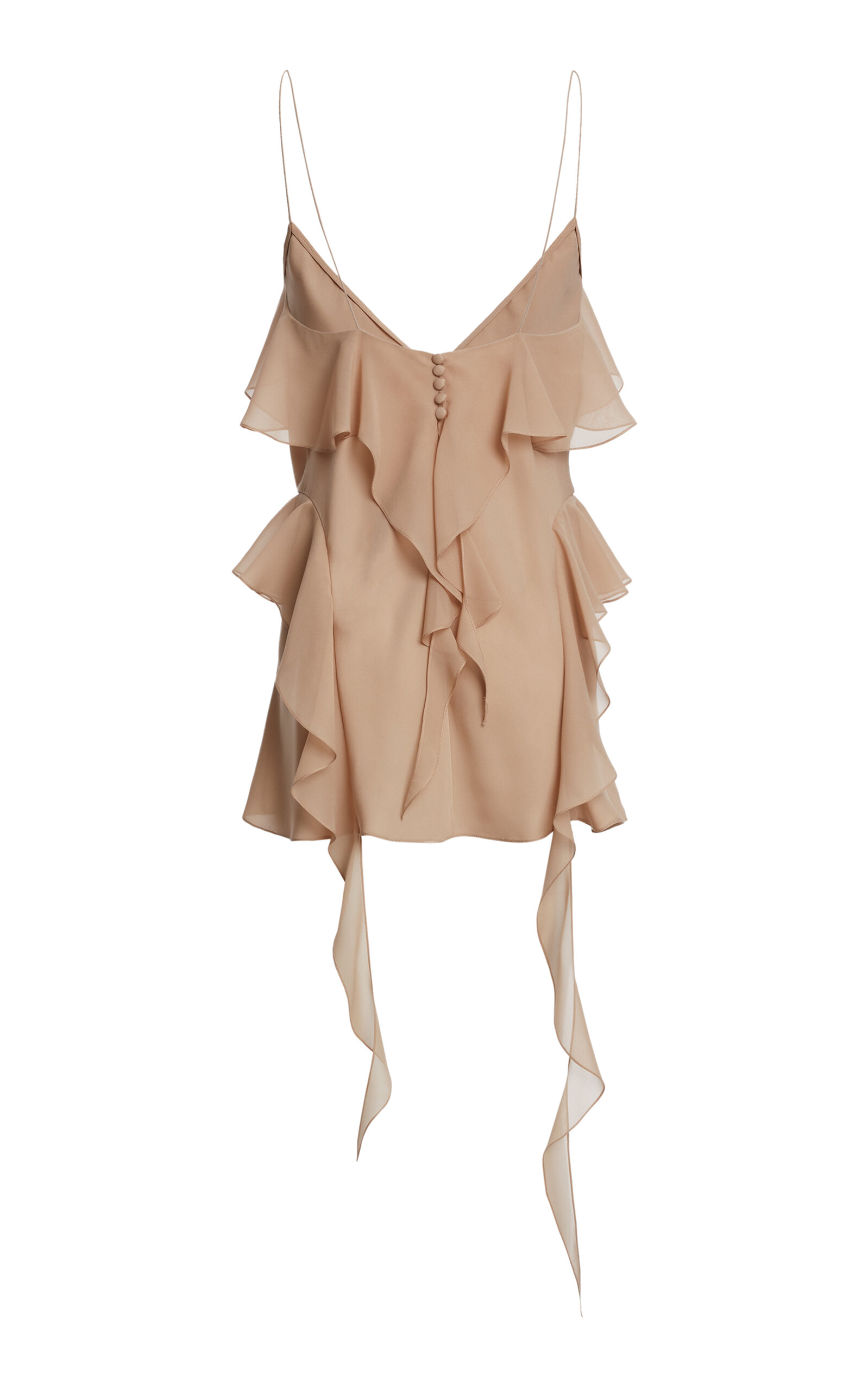 Khaite Piet Cascading-ruffle Sleeveless Tunic Top In Neutral