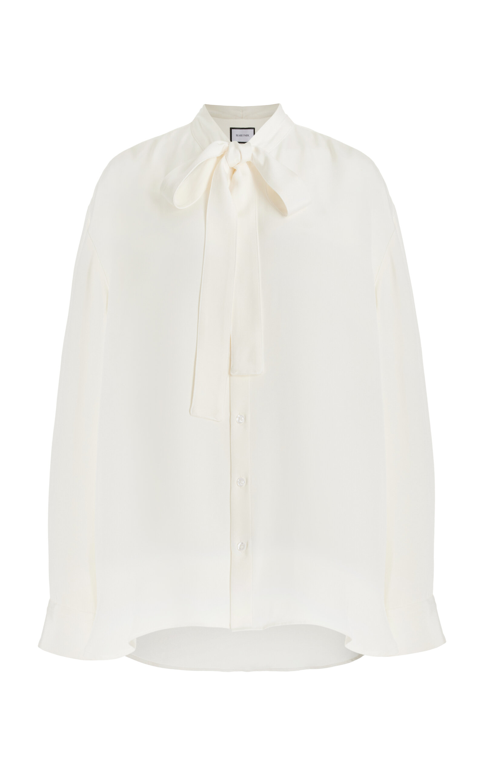 Beare Park Classic Tie-neck Silk Shirt In Ivory