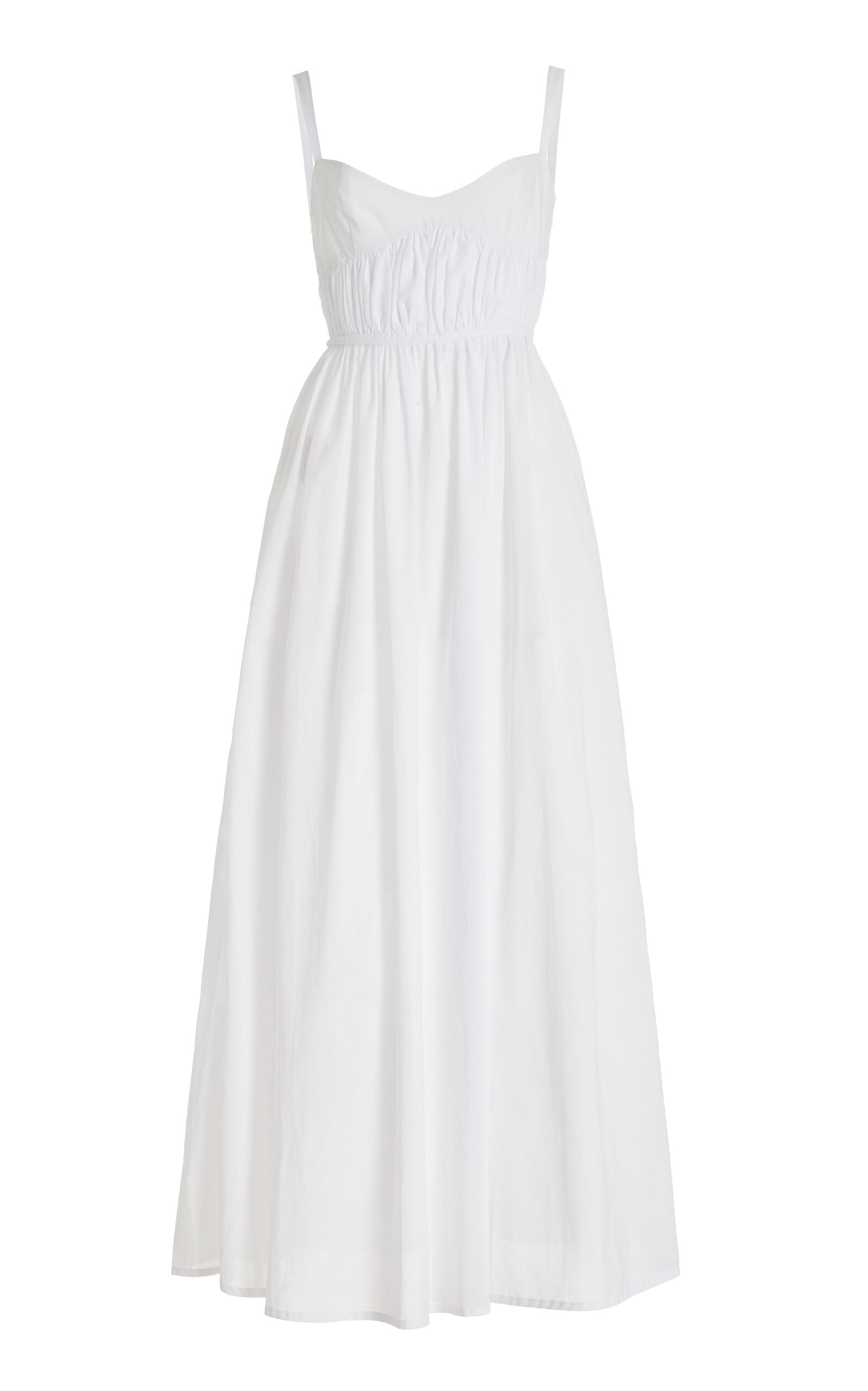Beare Park Gathered Voile Cotton Maxi Dress In White