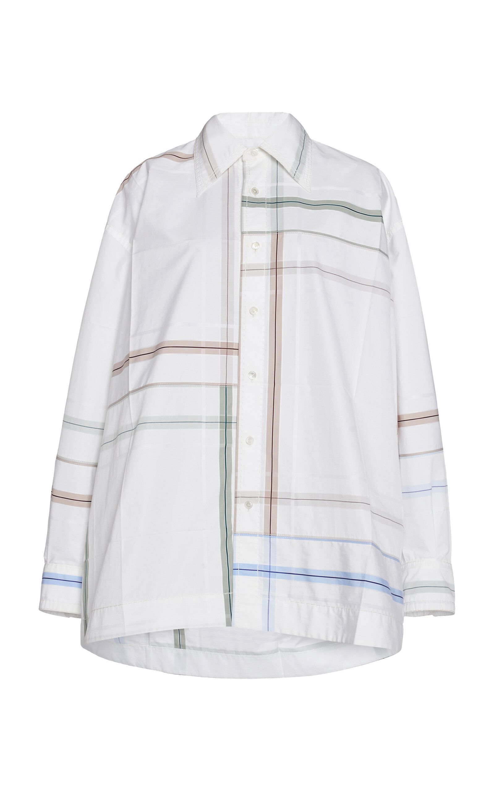 Shop Bottega Veneta Oversized Checked Cotton Shirt In White