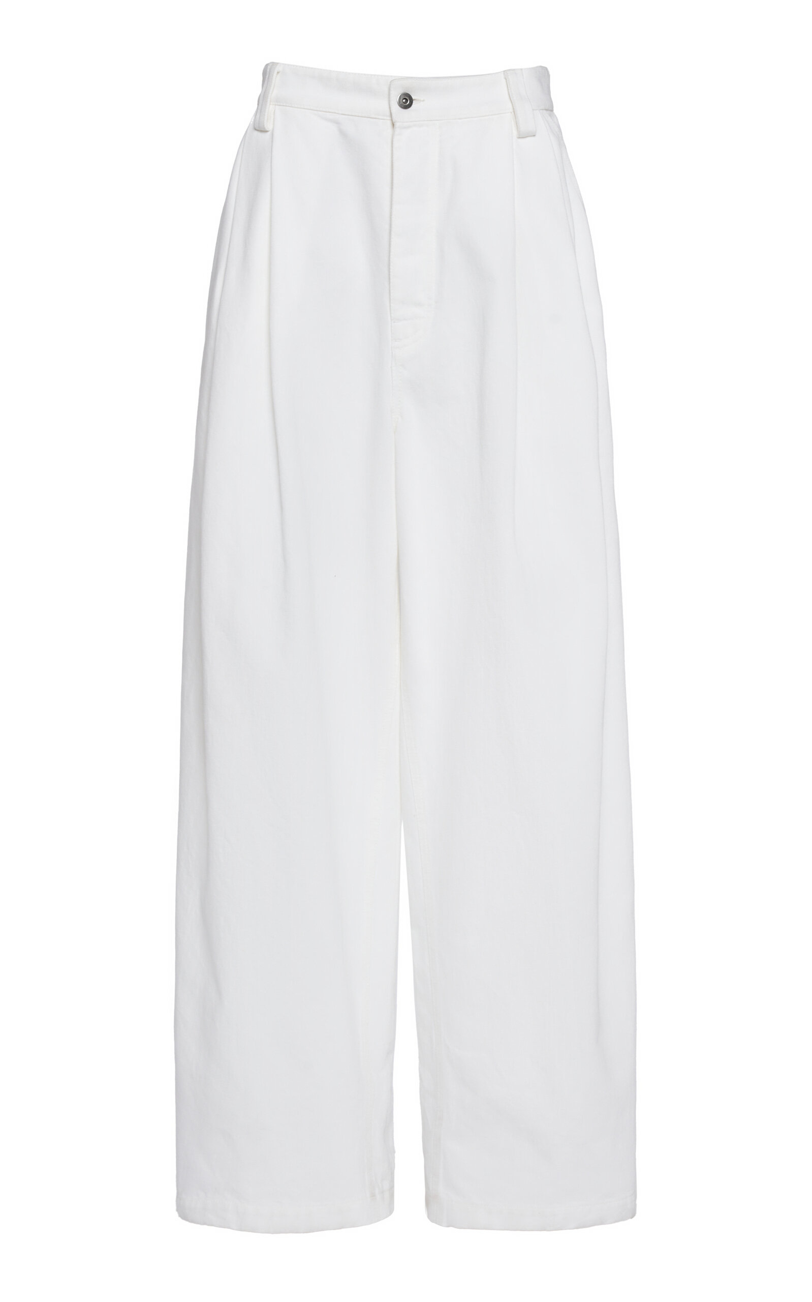 Shop Bottega Veneta Pleated Denim Wide-leg Trousers In White