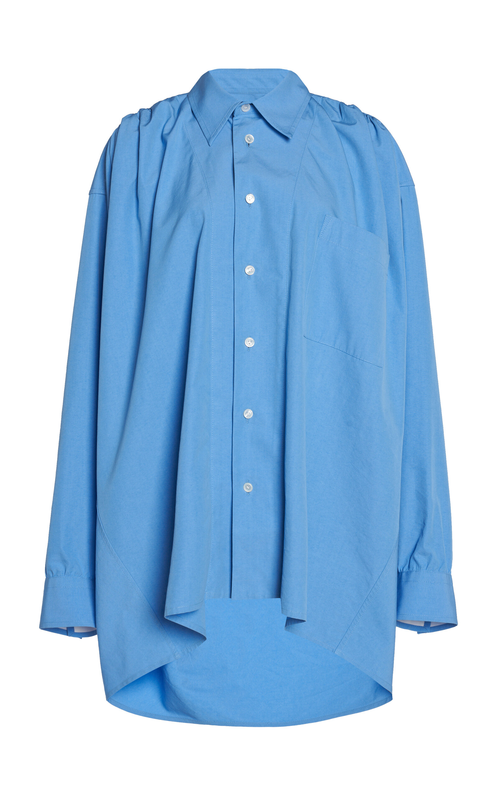 Bottega Veneta Oversized Gathered Cotton-blend Shirt In Blue