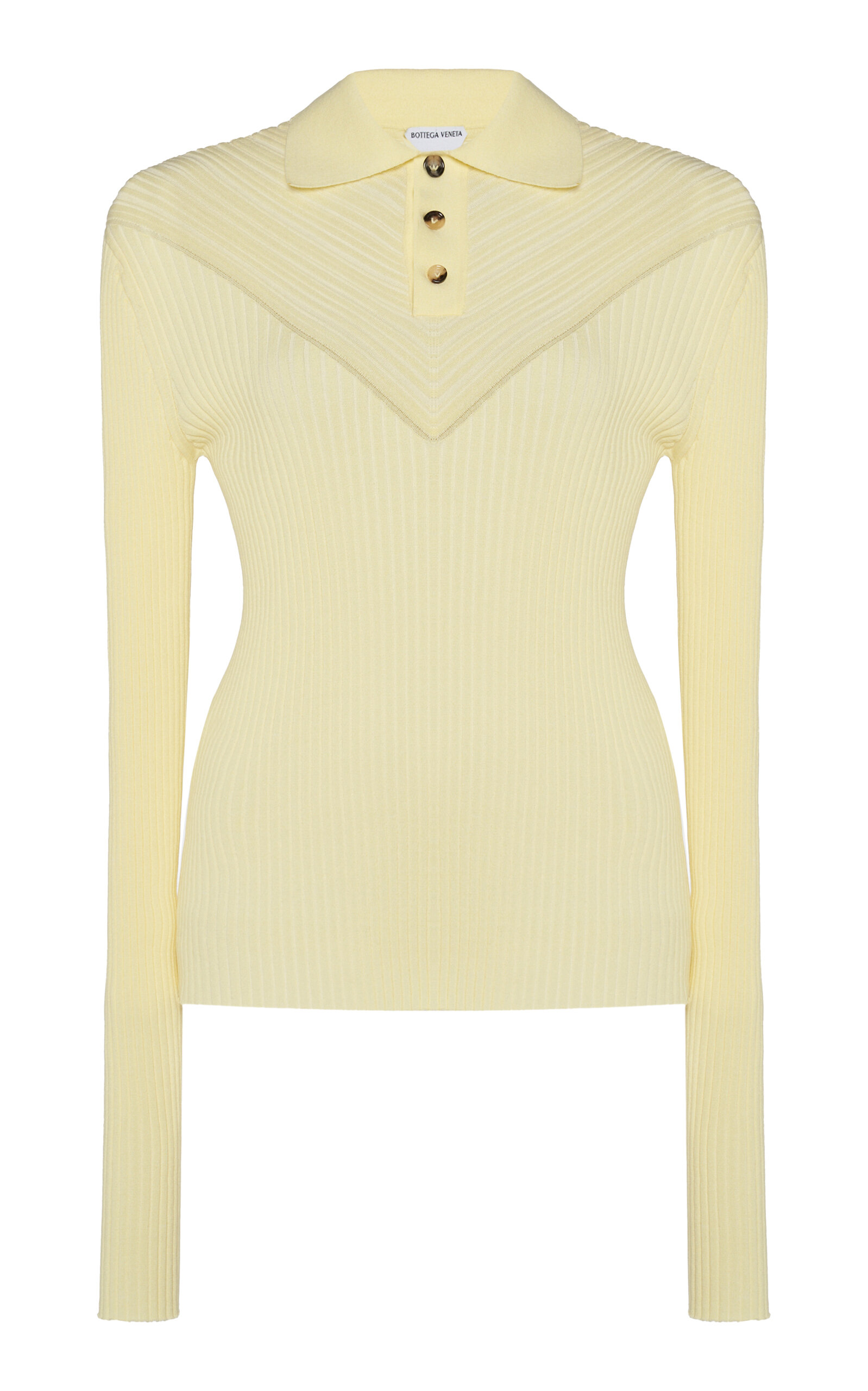 Shop Bottega Veneta Ribbed Cotton-blend Polo Shirt In Yellow