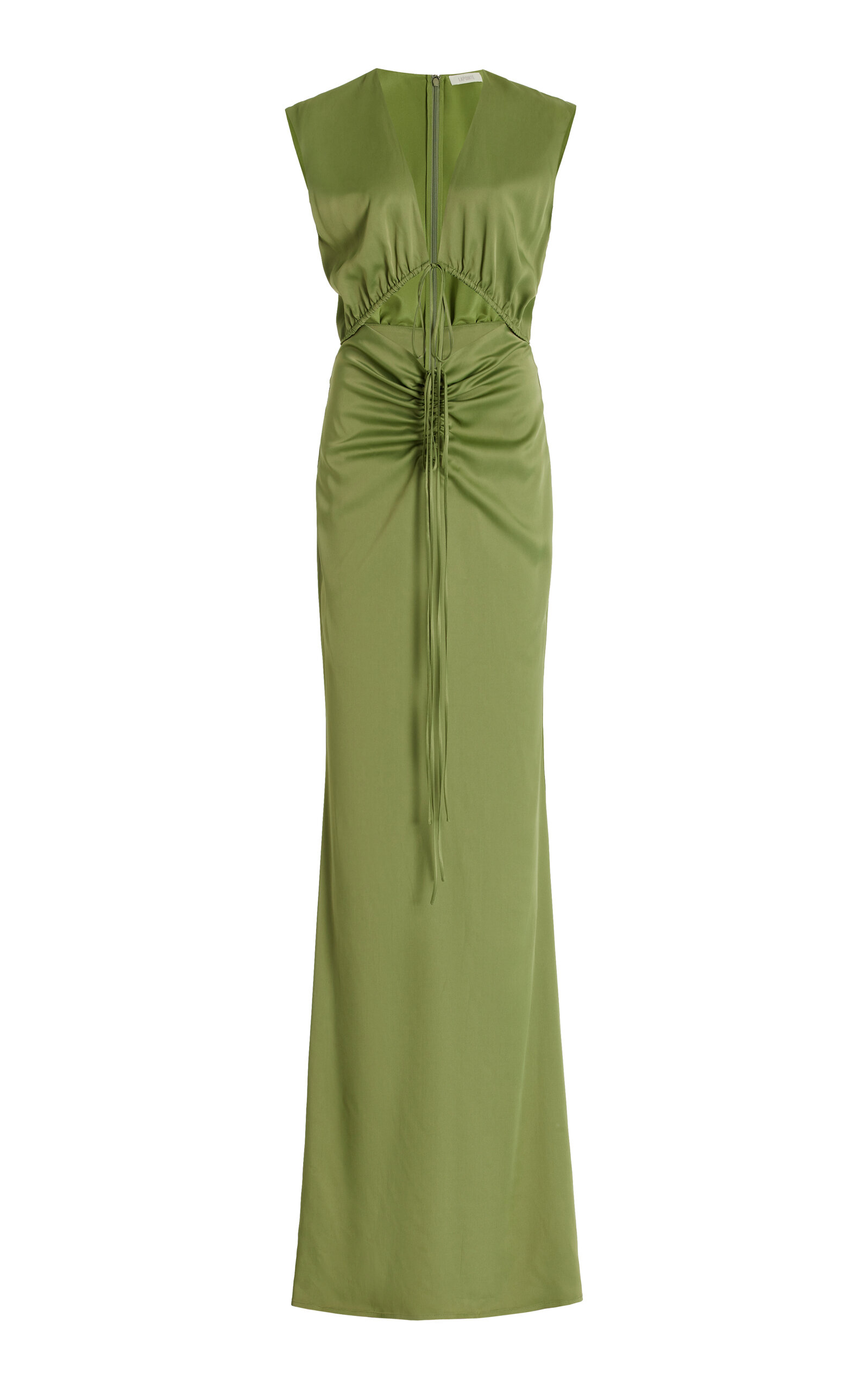 Lapointe Shirred Cutout Stretch Satin Maxi Dress In 10
