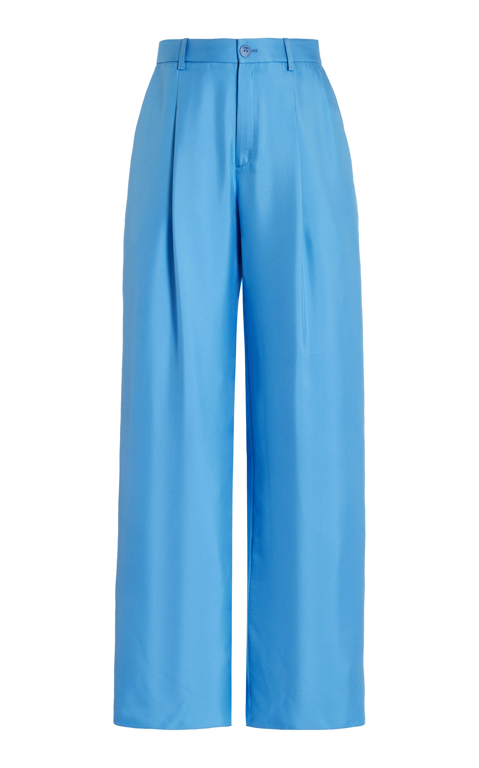 Shop Lapointe Pleated Organic Silk Wide-leg Pants In Blue